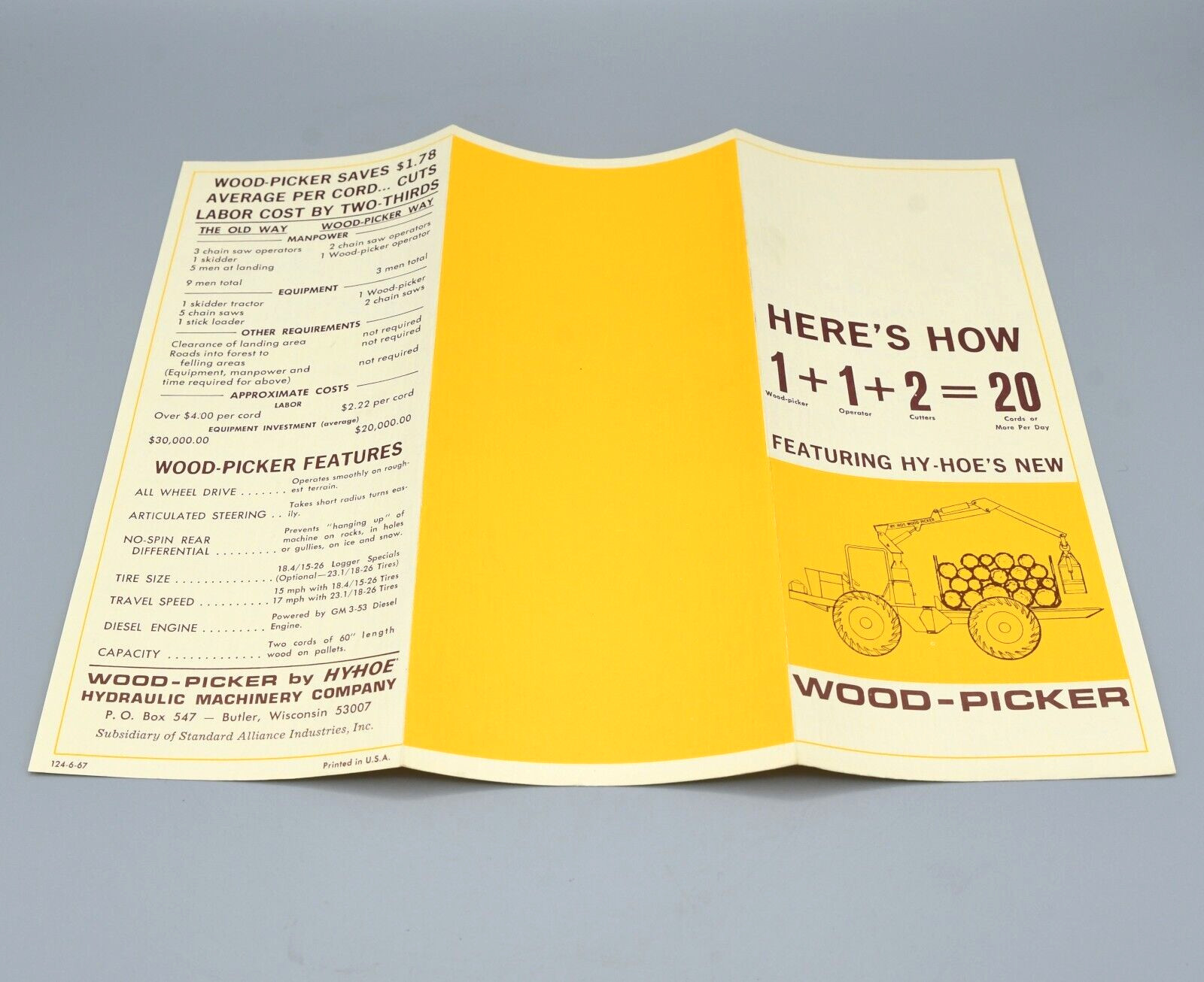 Hy-Hoe Wood Picker Brochure Vintage 1967 Industrial Advertising Butler Wisconsin