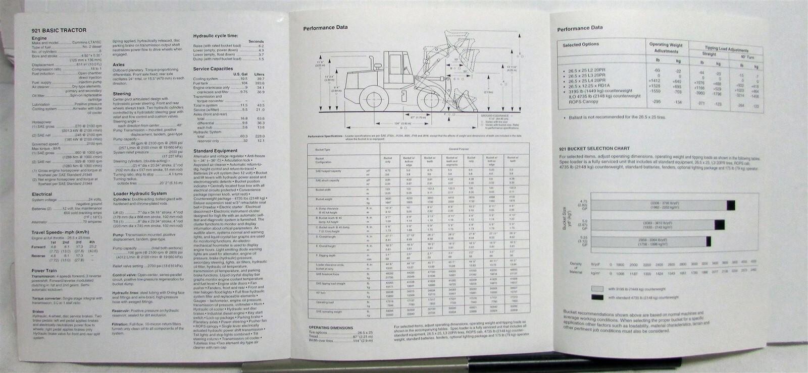 1992 Case 921 Wheel Loader Preliminary Construction Specification Sales Brochure
