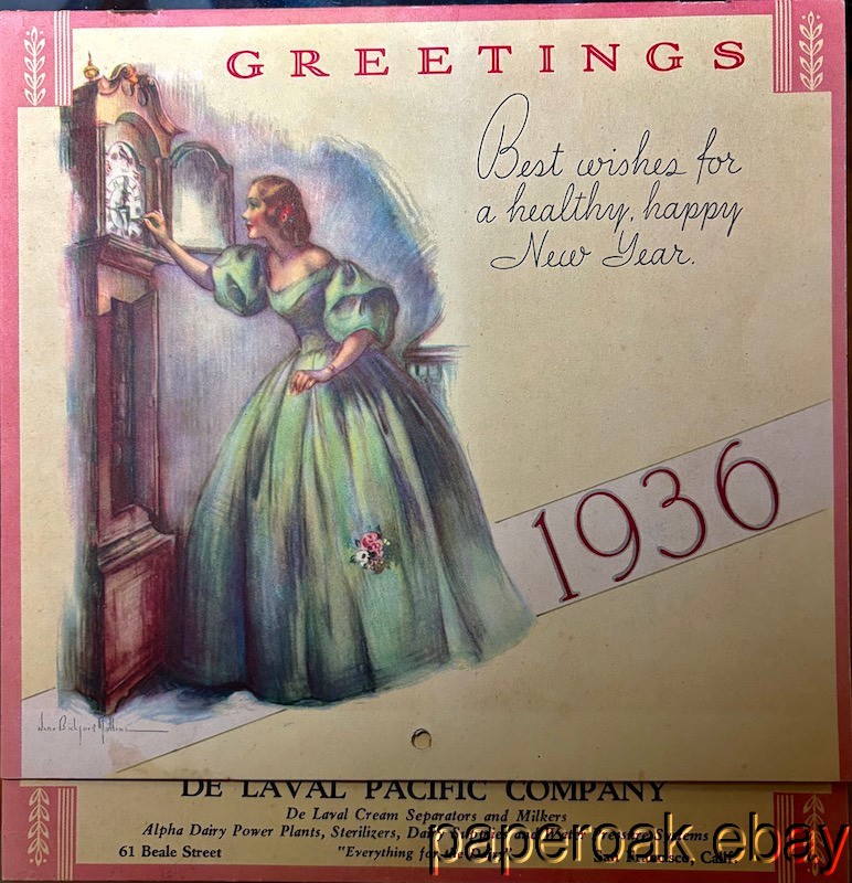 Original 1936 De Laval Cream Separators & Milkers Complete Advertsing Calendar