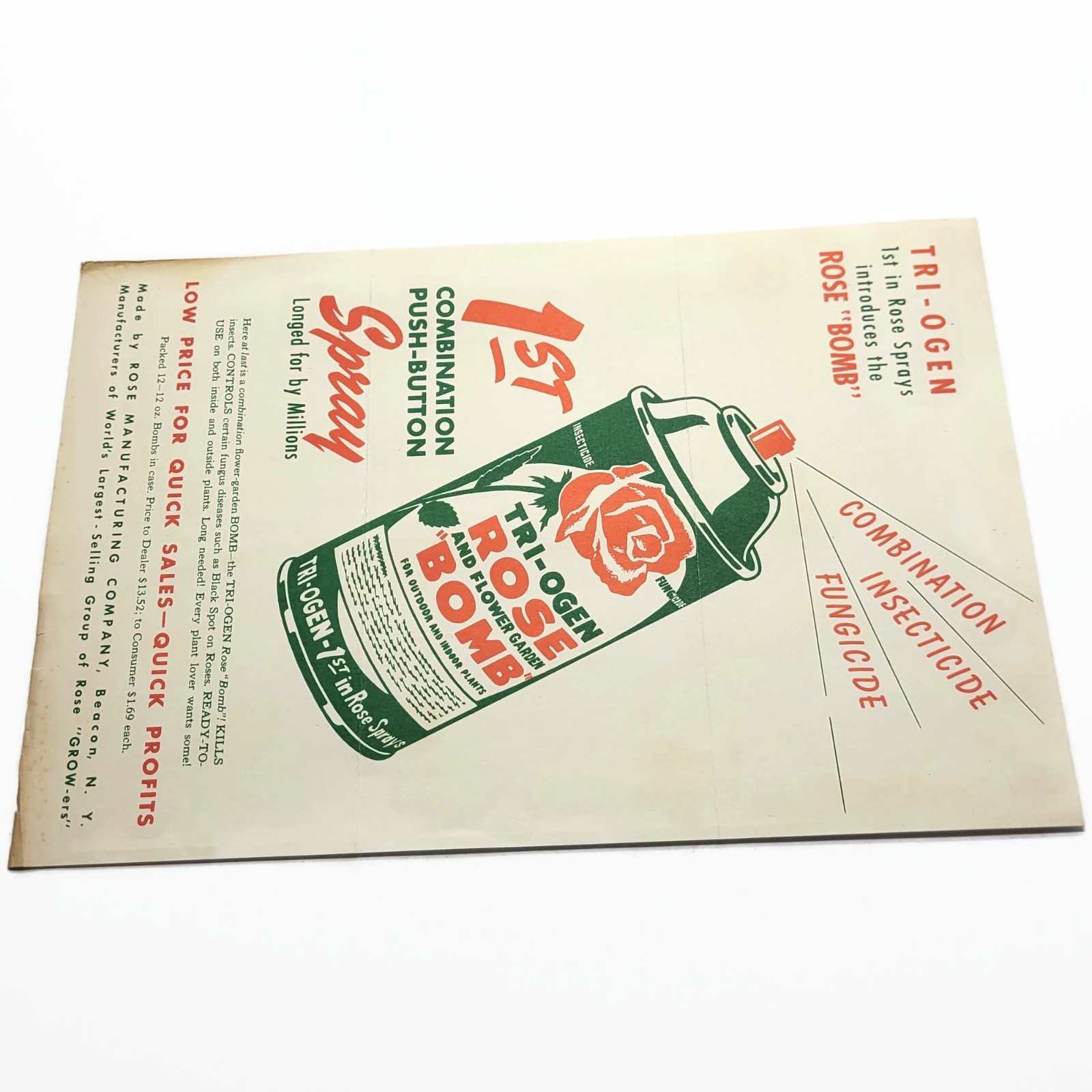 Vintage Tri-Ogen Rose Bomb Aerosol Spray Gardening Agriculture Ad Advertisement
