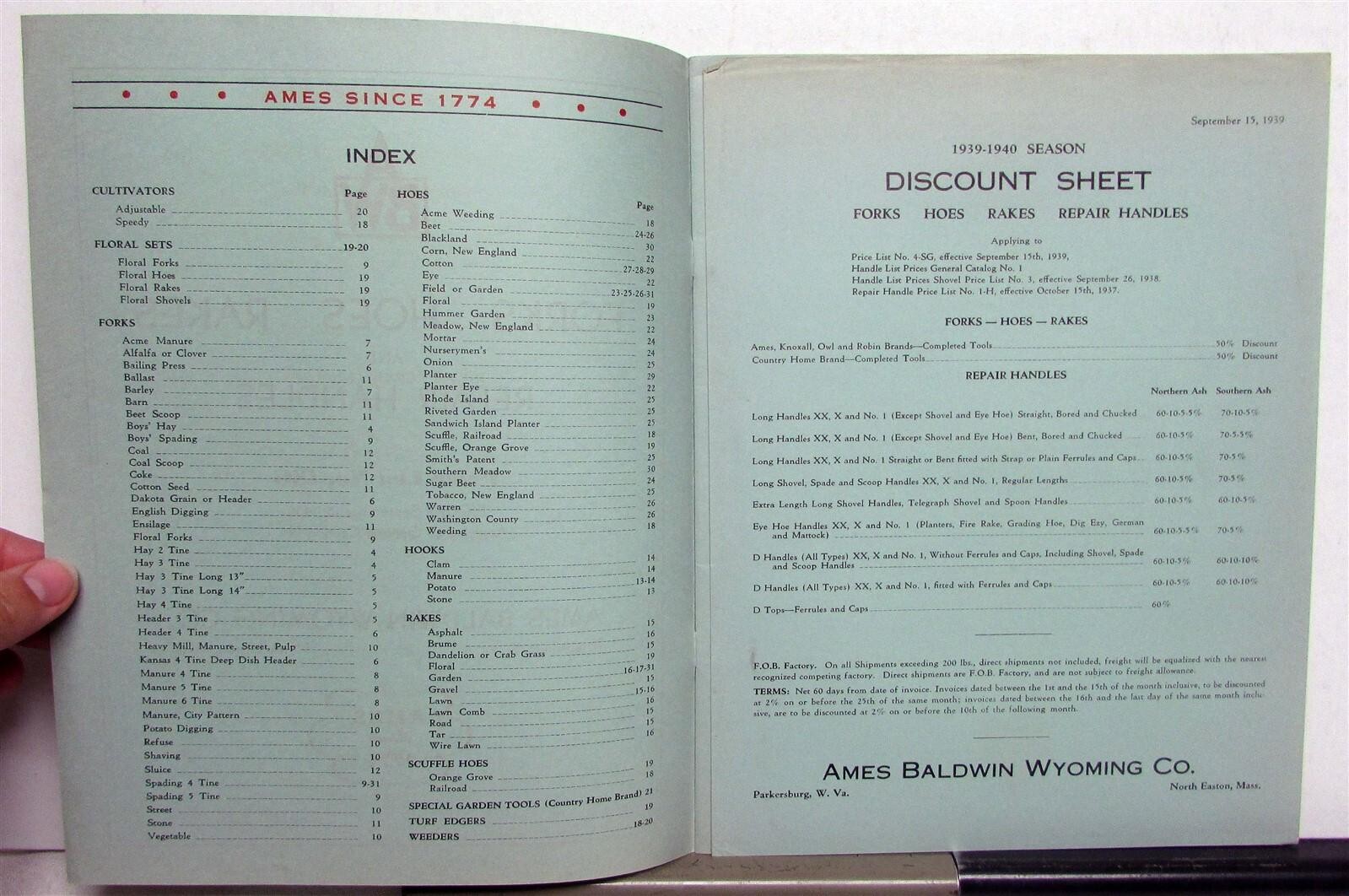 1939 Ames Baldwin Wyoming Forks Hoes Rakes Pricing Order Codes Sales Catalog