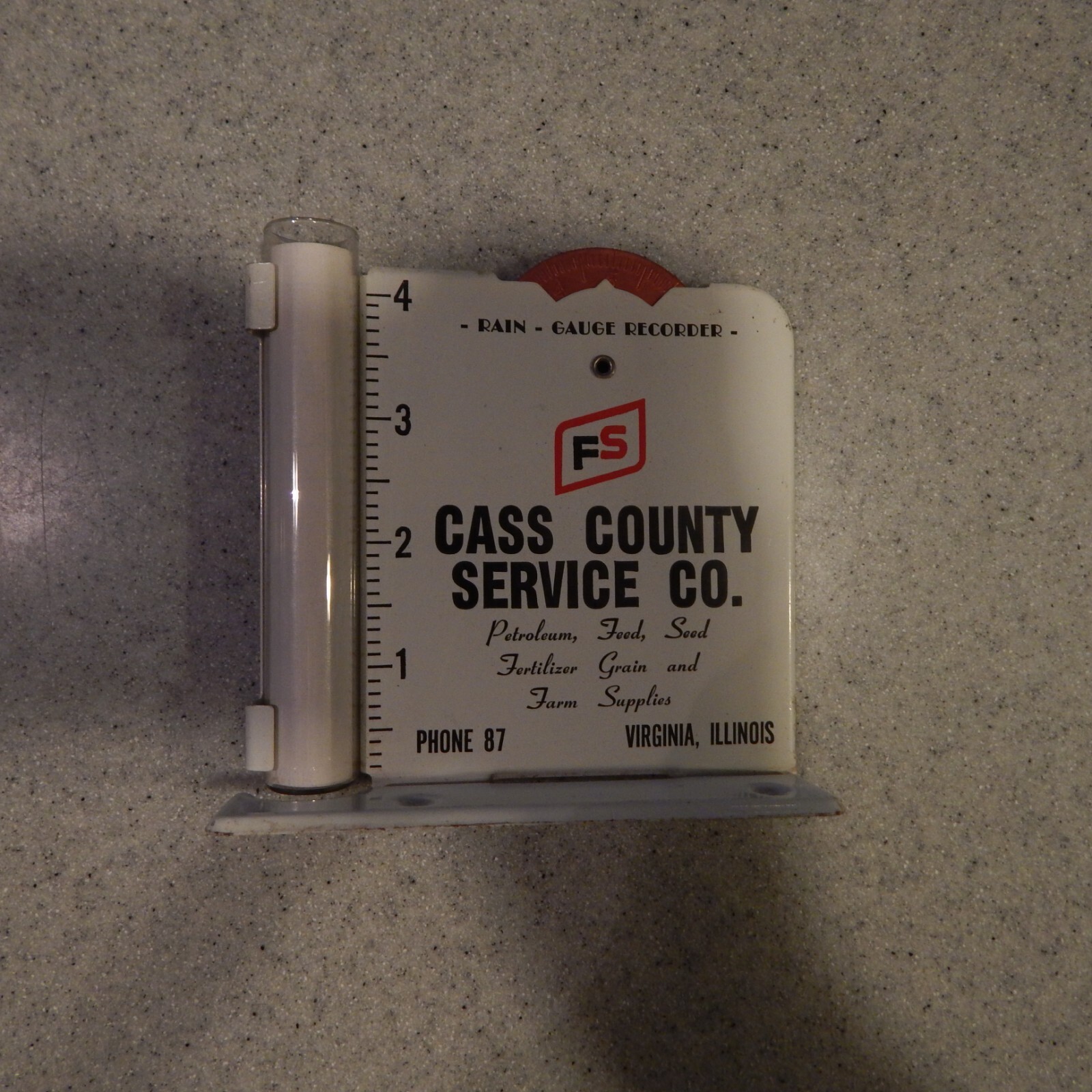 Cass County Service Co. Rain Guage – Virginia, IL Phone 87 – Unused c 1940 – FS