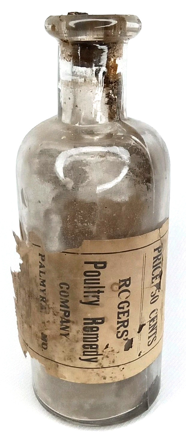 Antique 1920s Veterinary Advertising Glass Bottle With Paper Label New Arrival