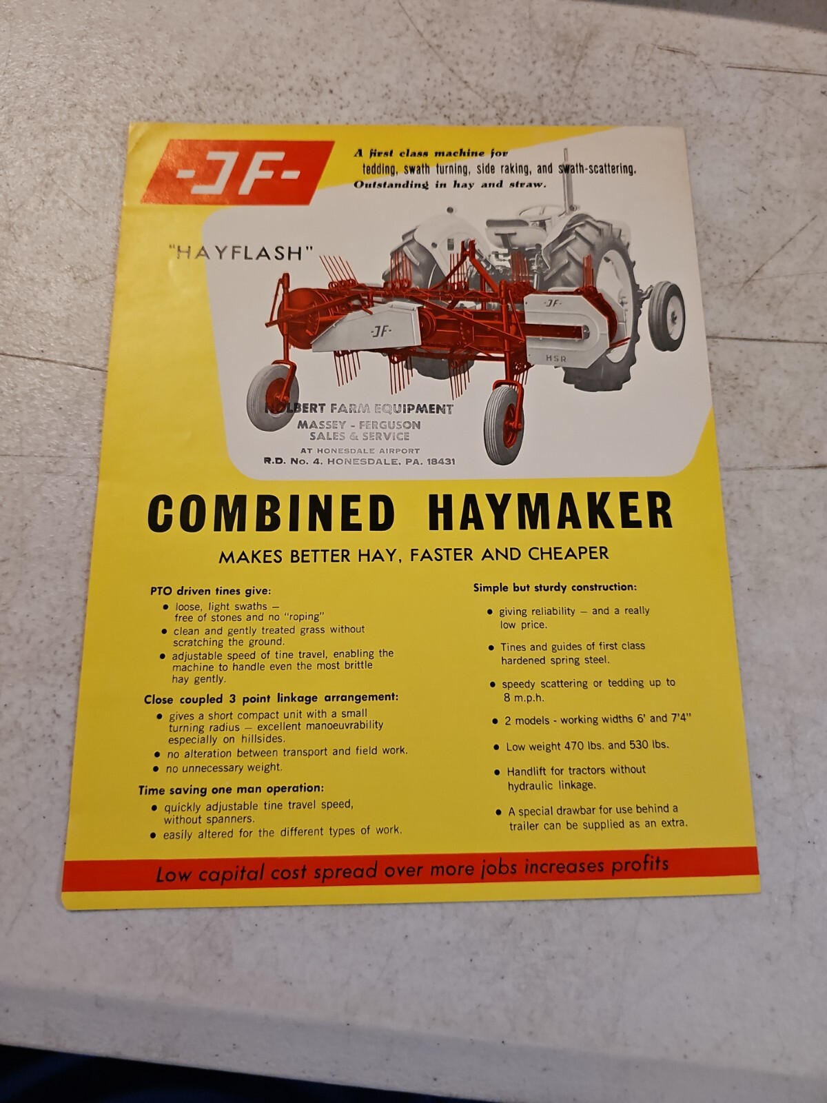 VINTAGE JF COMBINED HAYMAKER SALES BROCHURE FLYER Farm ADVERTISING