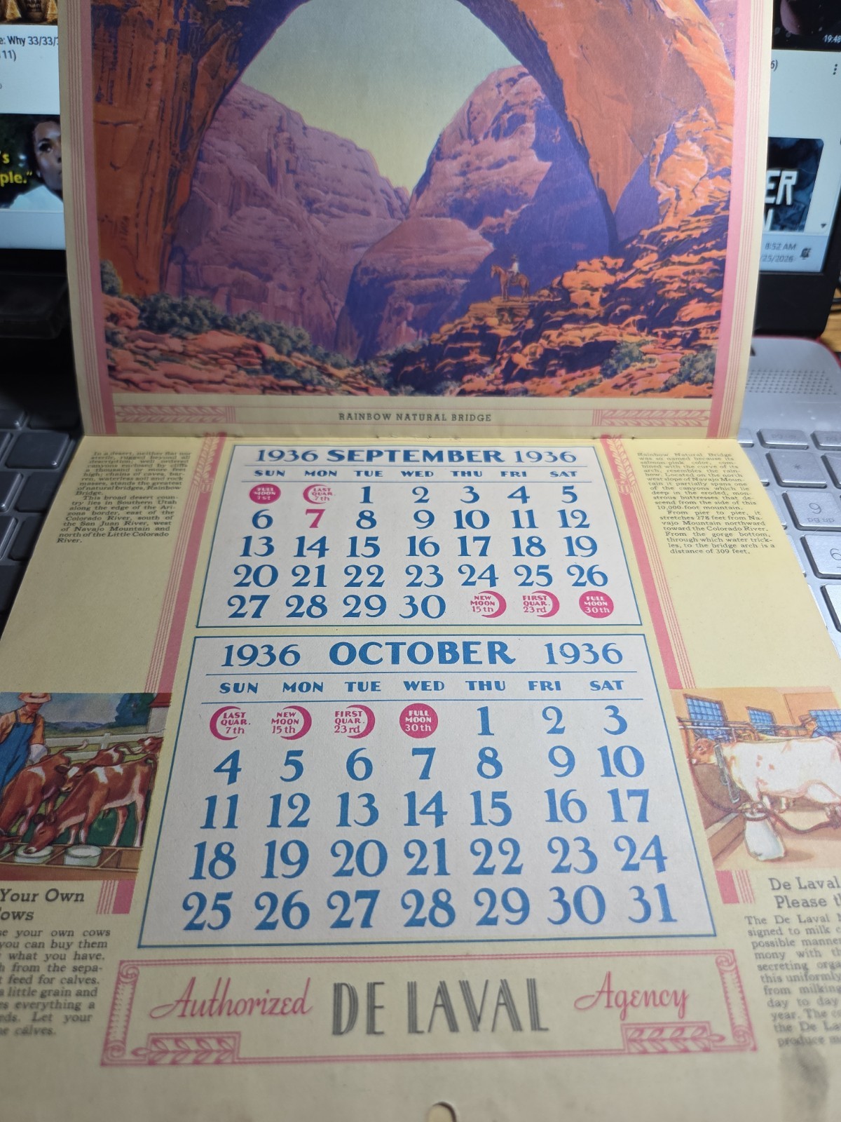 1936 Endicott Coop G L F Inc Union N Y Complete Advertsing Calendar
