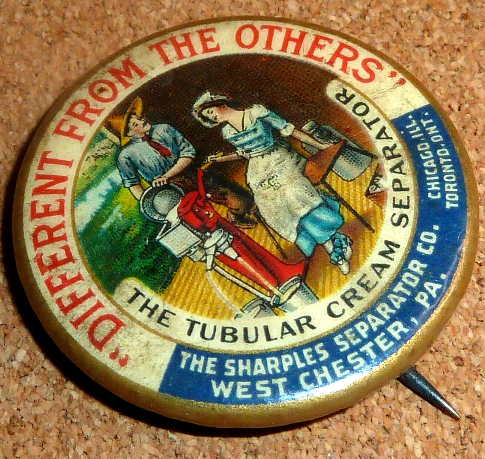 Antique Sharples Cream Separator Pinback Farm Advertising Pin Button C. 1900