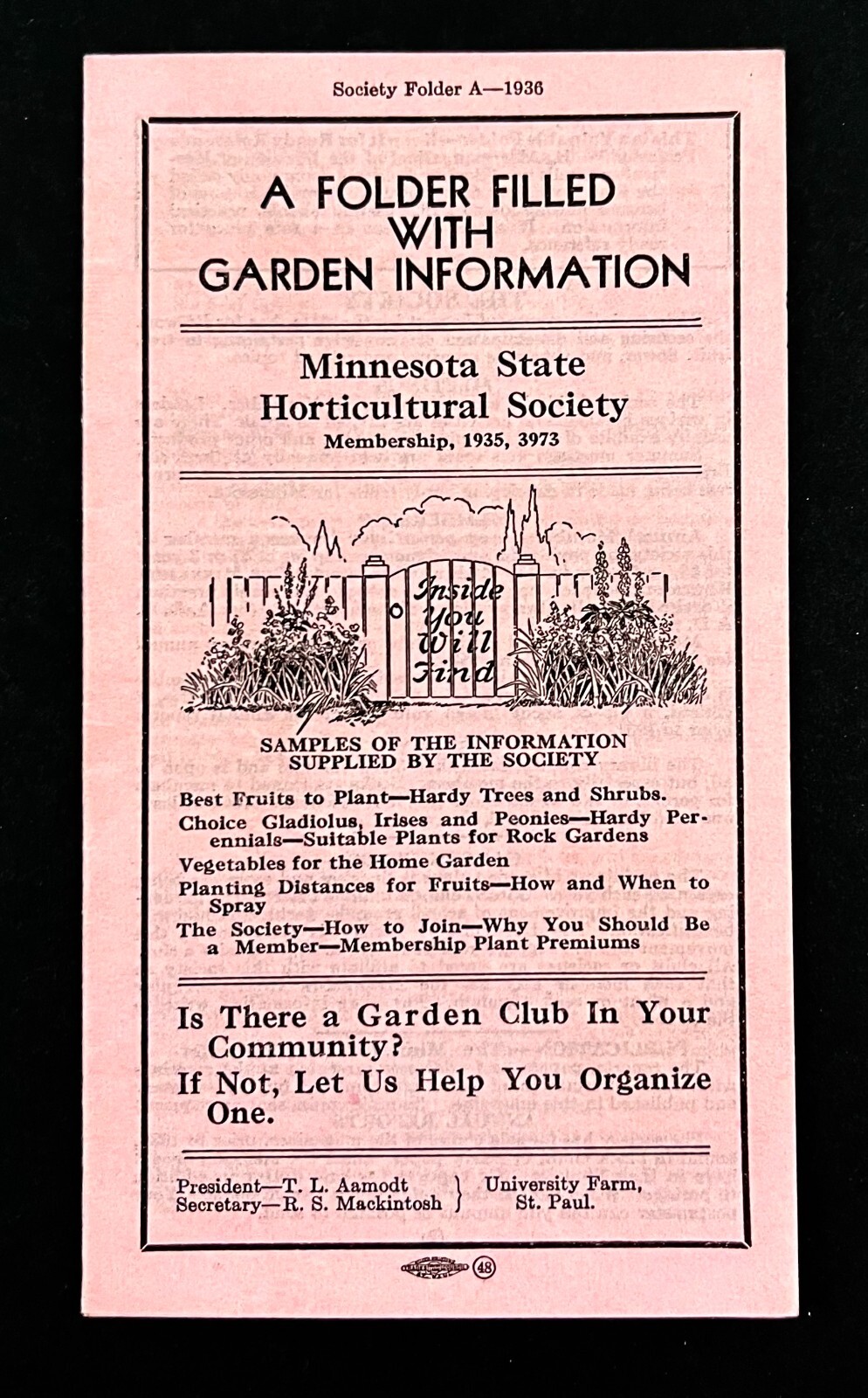 1936 Minnesota State Horticultural Society Vintage Garden Information Folder