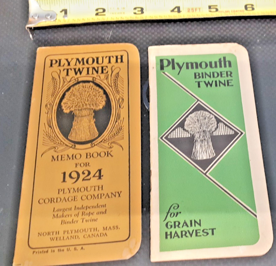 2 PLYMOUTH TWINE/CORDAGE POCKET MEMO&rsquo;S, MINTY UNUSED, 1924 & 1933