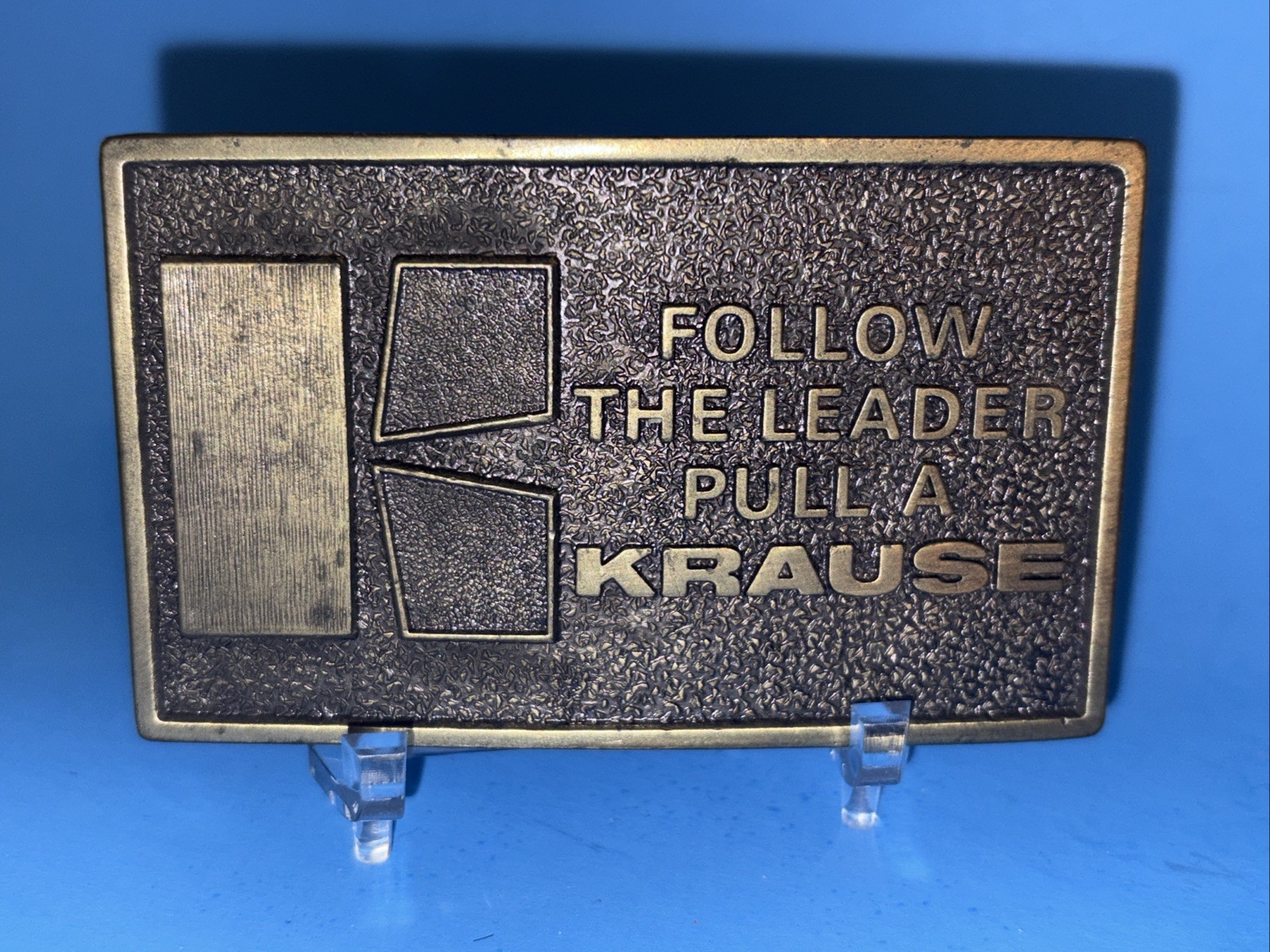Vtg Krause Farm Equipment FOLLOW THE LEADER PULL BELT BUCKLE Lewis Corp USA