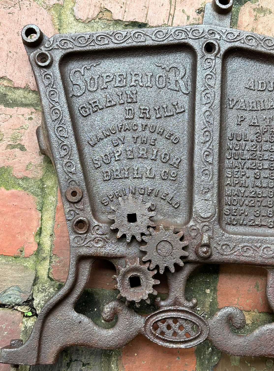 RARE 1880s 1890s Superior Machine Grain Drill Cover Cast Iron Force Feed 19in.