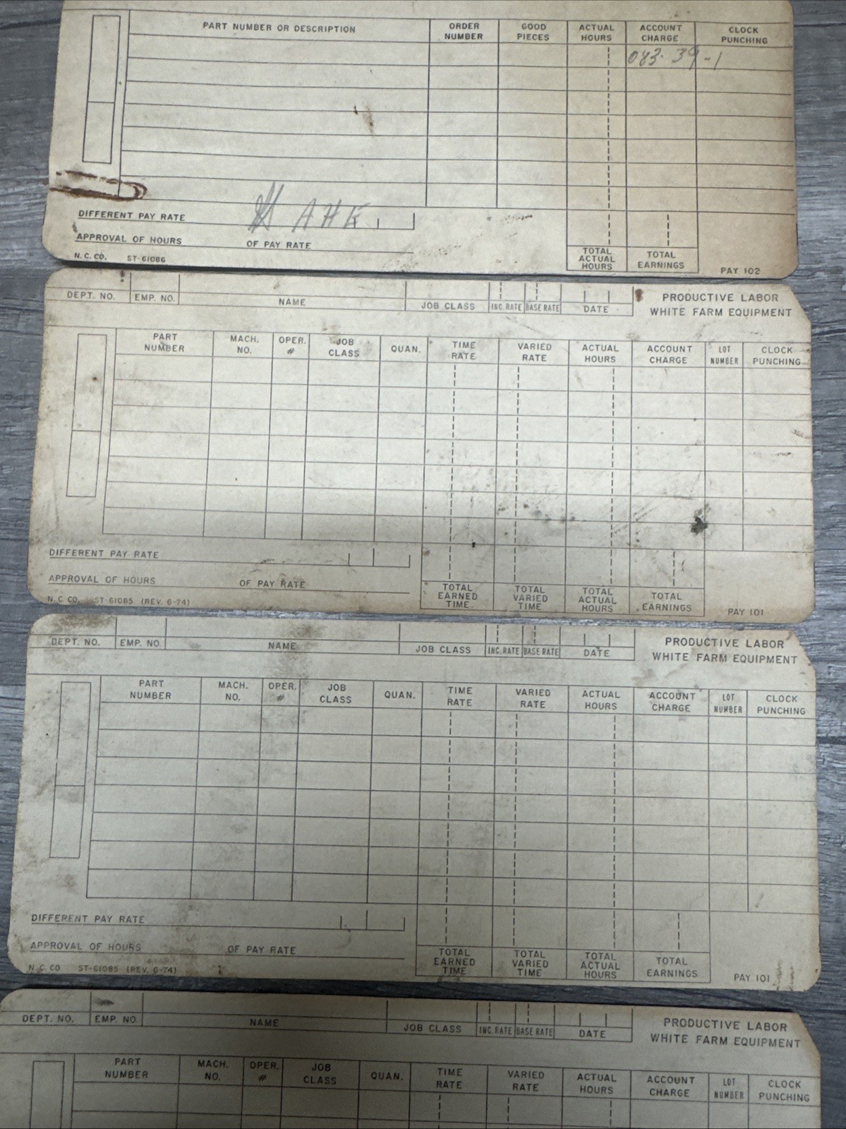 White Farm Equipment Co. & OLIVER Charles City, Iowa Employee Time Card