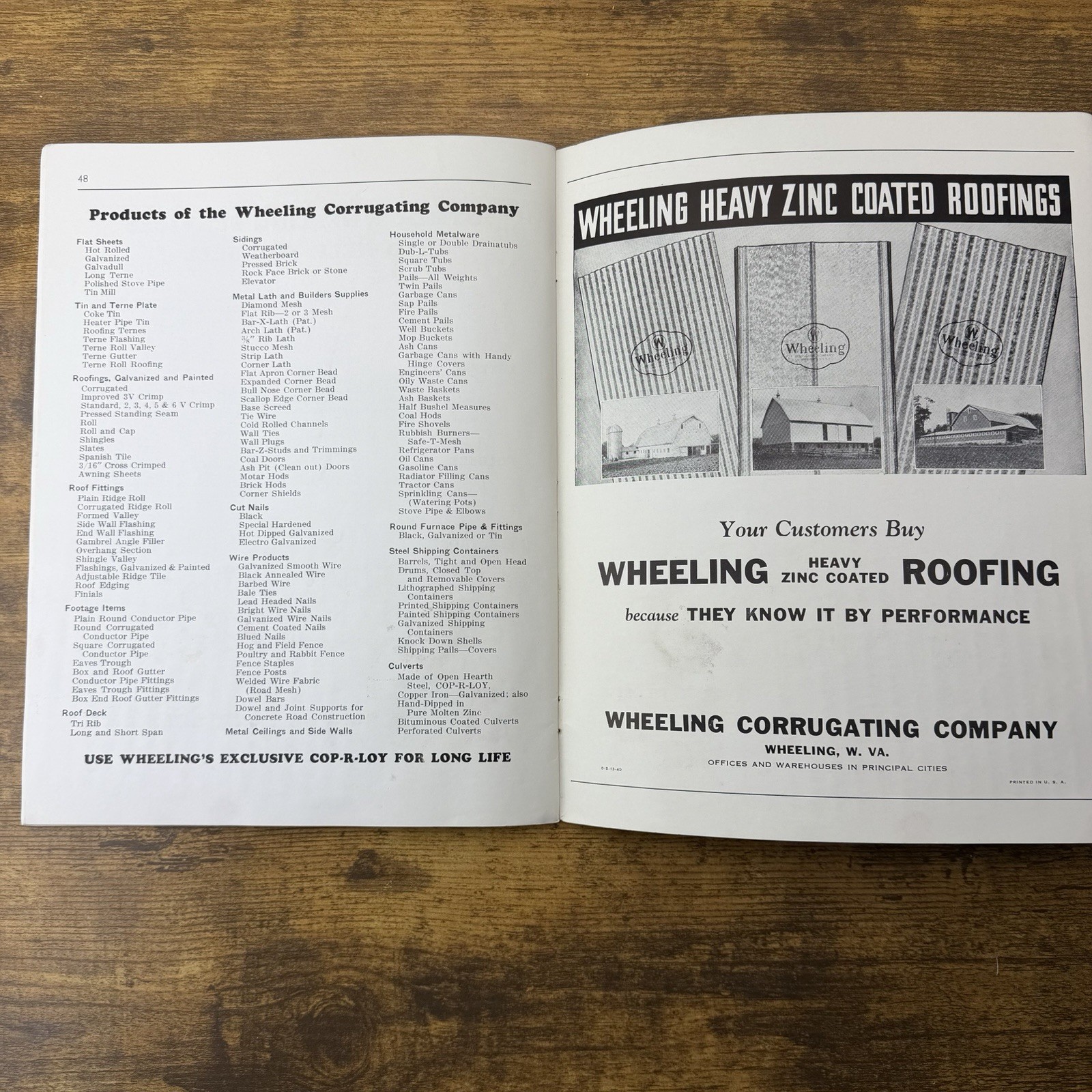 1940 Wheeling Corrugating Catalog Price List Wire Fencing Barbed Nails Cop-R-Loy