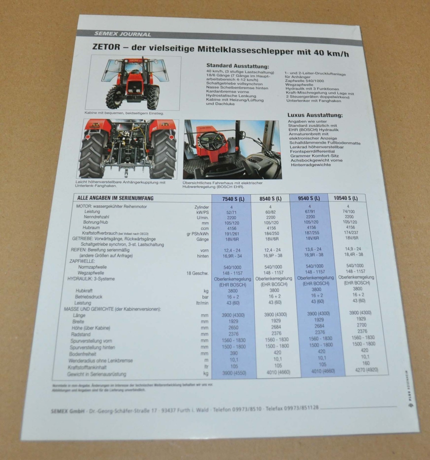 Zetor Semex Tractor Specification Brochure Prospekt DK