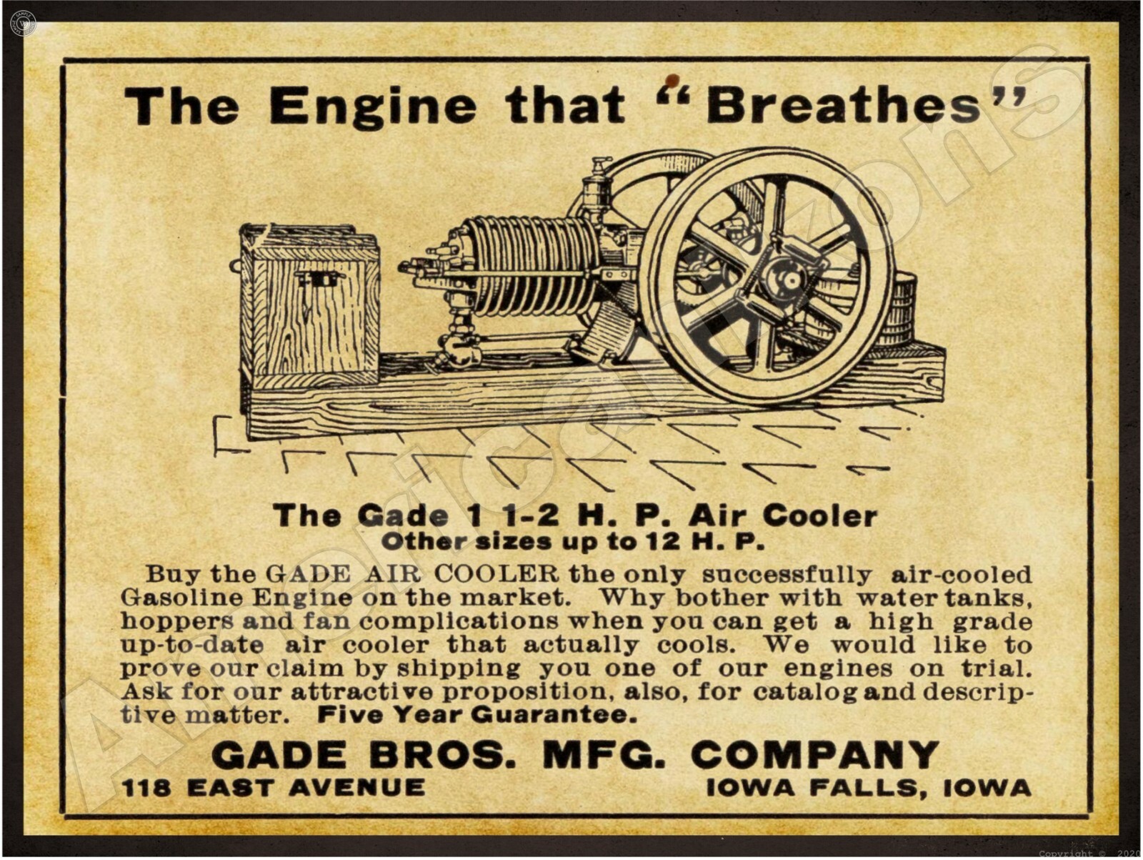 1912 Gas Brothers Gas Engines NEW Metal Sign 24&Prime;x30&Prime; USA STEEL XL Size 7 lb