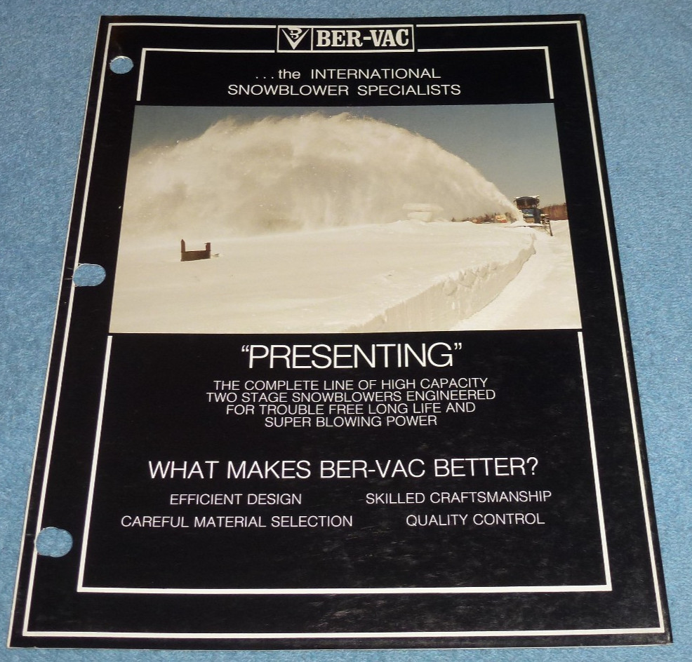 Vintage Ber-Vac Tractor Mounted Snowblowers Farm Equipment Brochure Model Specs