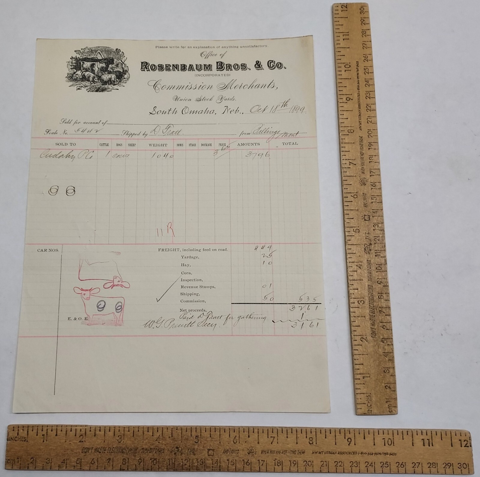 1899 ROSENBAUM BROS & CO Commission Merchants – RECEIPT – listing #7446
