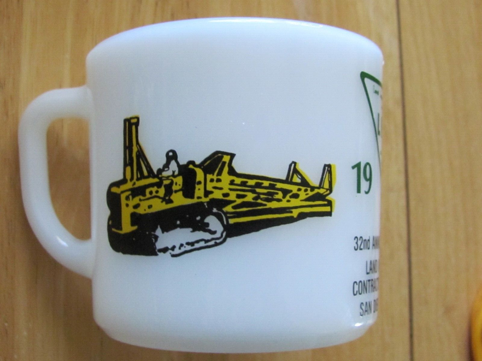 1983 MILK GLASS COFFEE CUP SAN DIEGO CA LICA LAND IMPROVEMENT CONTRACTORS FARM