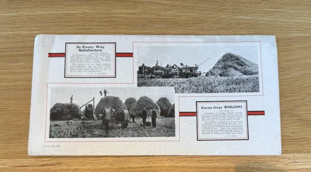 Original 1920s Goodison Threshing Machine Advertising Brochure – Agricultural