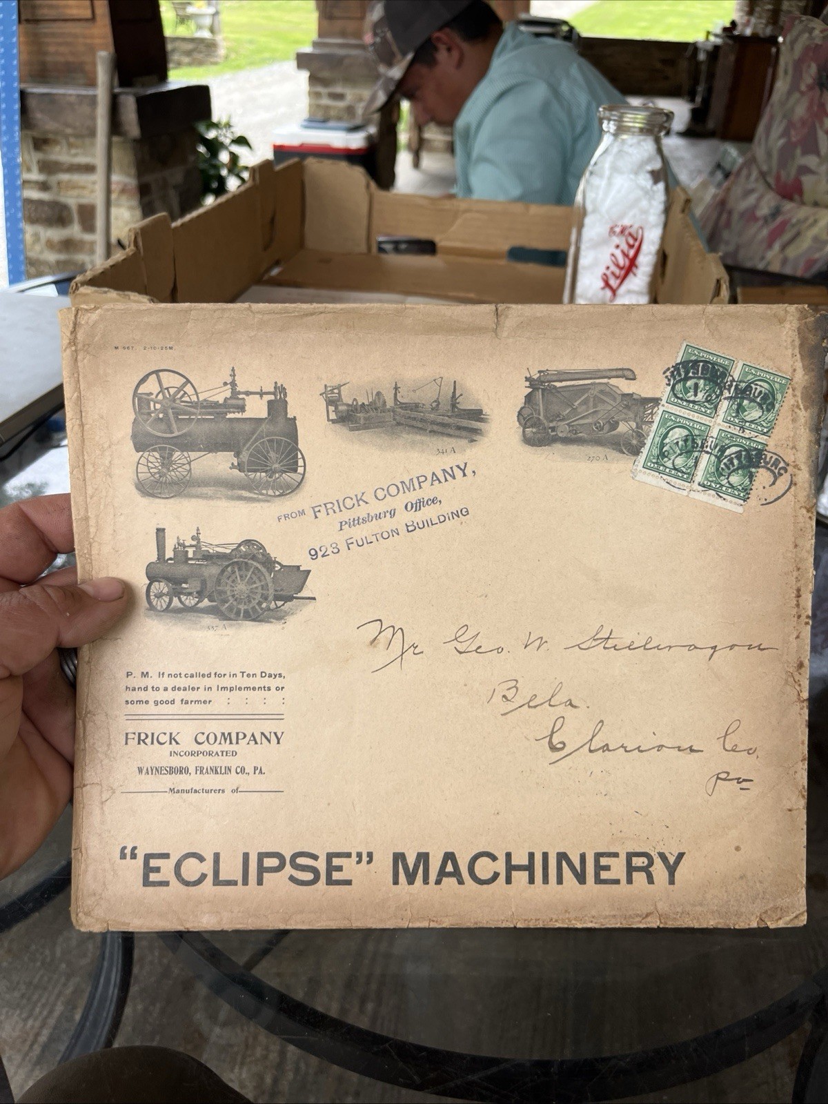 Antique Frick Eclipse Steam Tractor Engine Large Envelope, Bela Pa. Clarion Co.