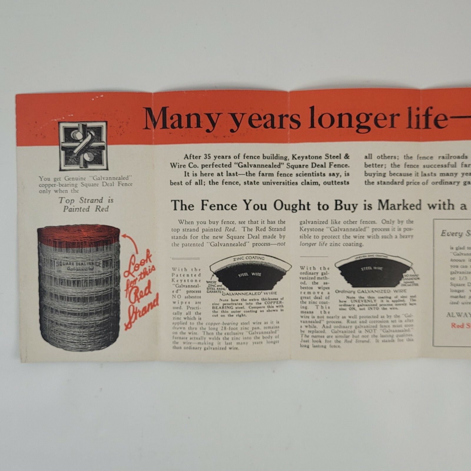 c.1920 Square Deal Fence Red Strand Advertising Fold Out Brochure Zielinski VTG