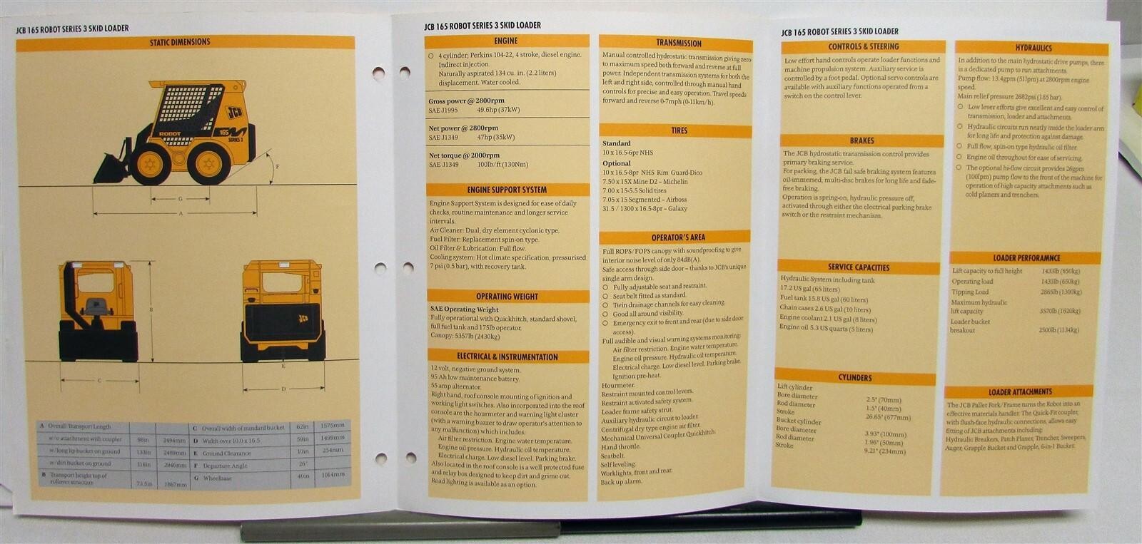 1990s JCB 165 Robot Specifications Construction Sales Brochure