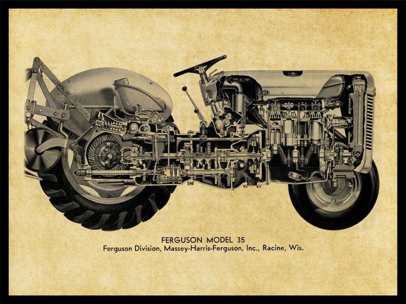 Ferguson Model 35 Tractor NEW Metal Sign: 12 x 16&Prime; Cutaway Side View