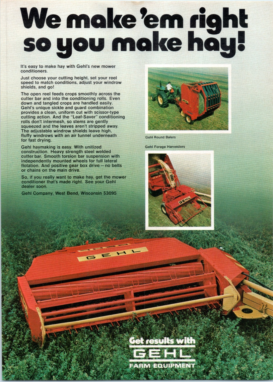 1979 Gehl Hay Mower Conditioner 70&rsquo;s Vintage Print Ad