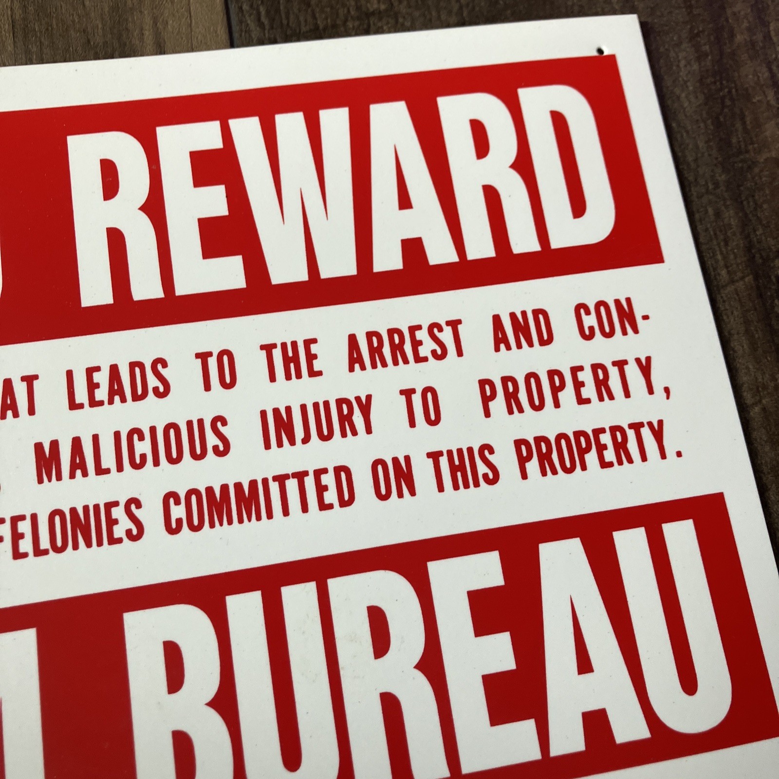 NOS $1500 Reward Farm Bureau Member 14” X 11” Poly Sign Arson Burglary Felonies