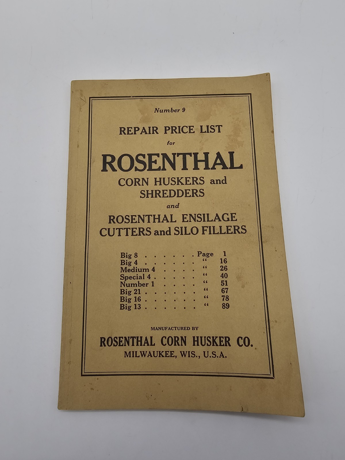 VINTAGE Rosenthal Corn Huskers and Shredders Ensilage Cutters Repair Price Guide