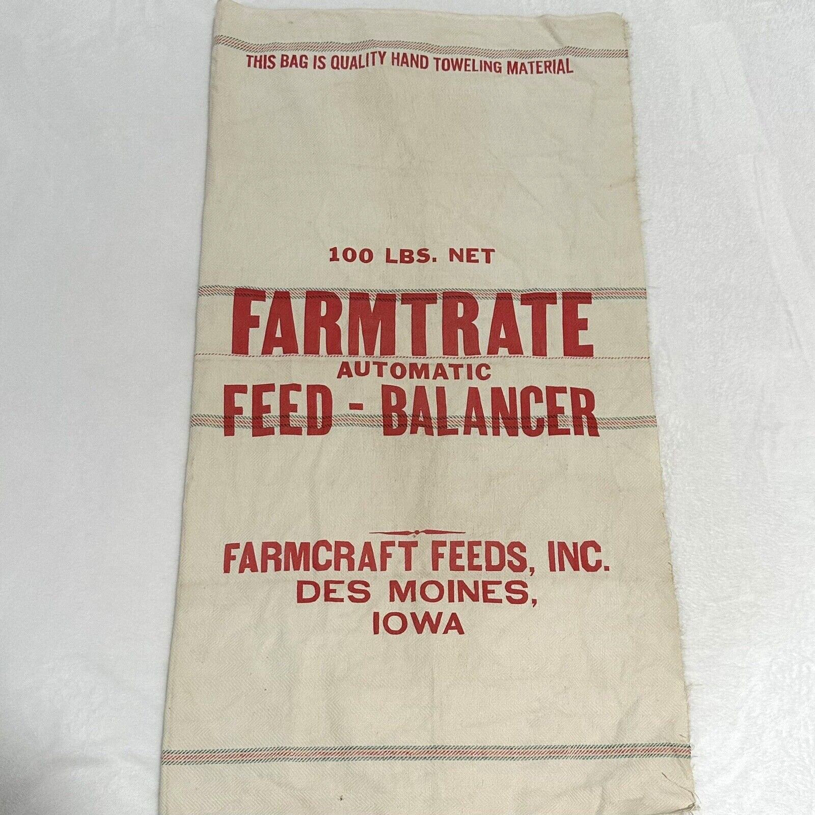 Vintage Feed Sack FARMCRAFT FEEDS, INC DES MOINES IOWA 100 LB