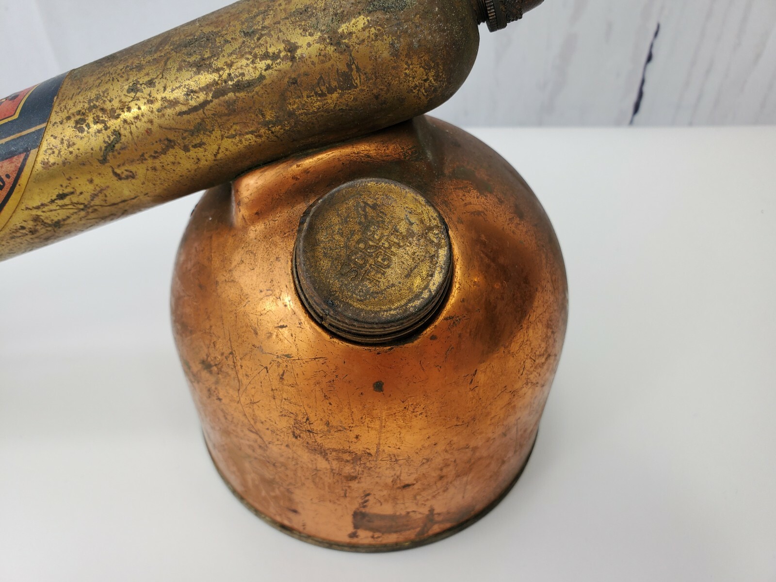 Vintage DOBBINS Metal Ware SUPER BILT SPRAYER Copper Drum Wood Handle Decoration