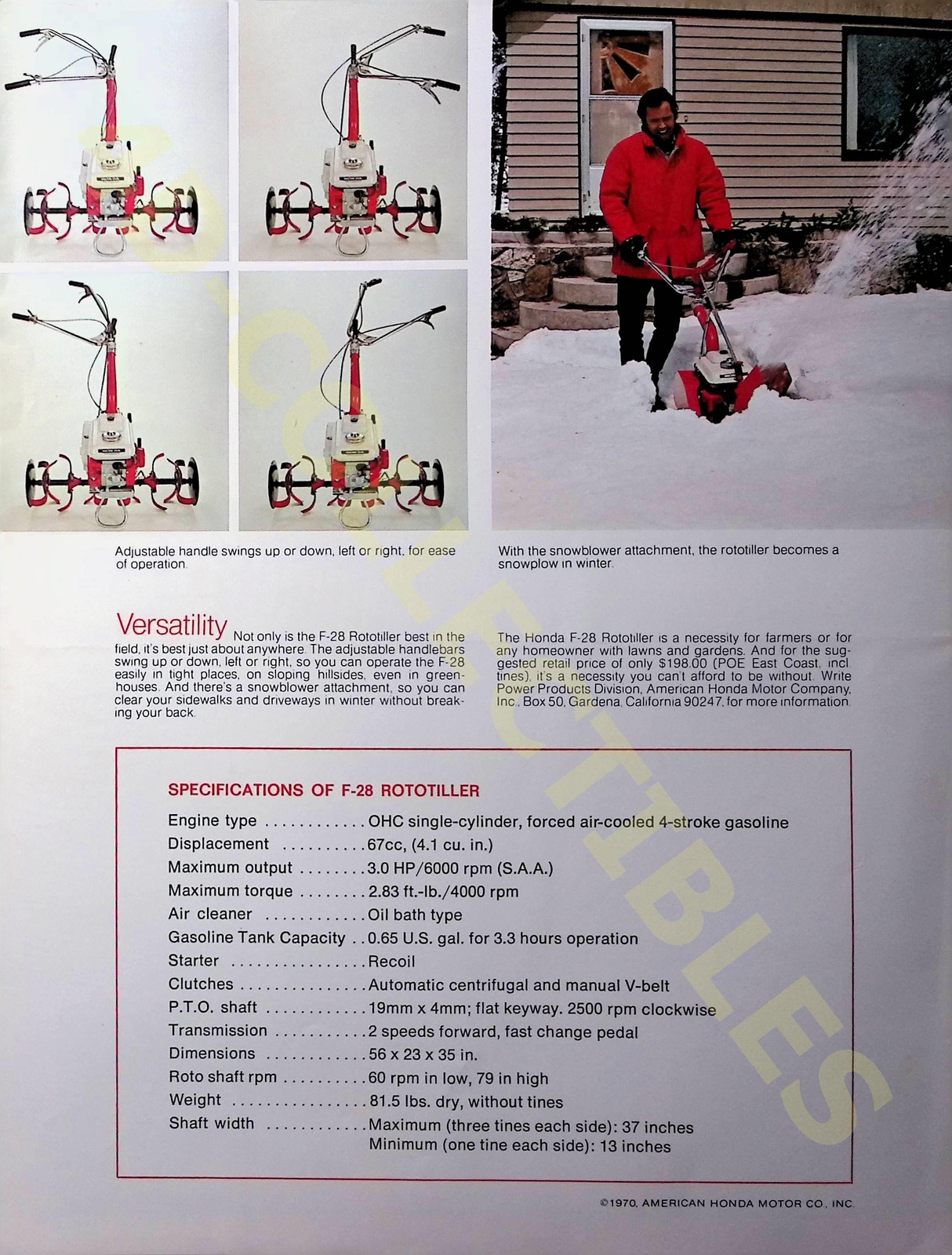 Vintage Farm Brochure Honda Rototiller F-28 1960s