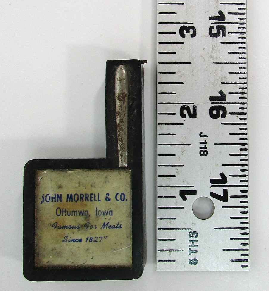 Antique JOHN MORREL3 & Co Tape Measure Pocket Clip Ottuma Iowa Famous Meats READ