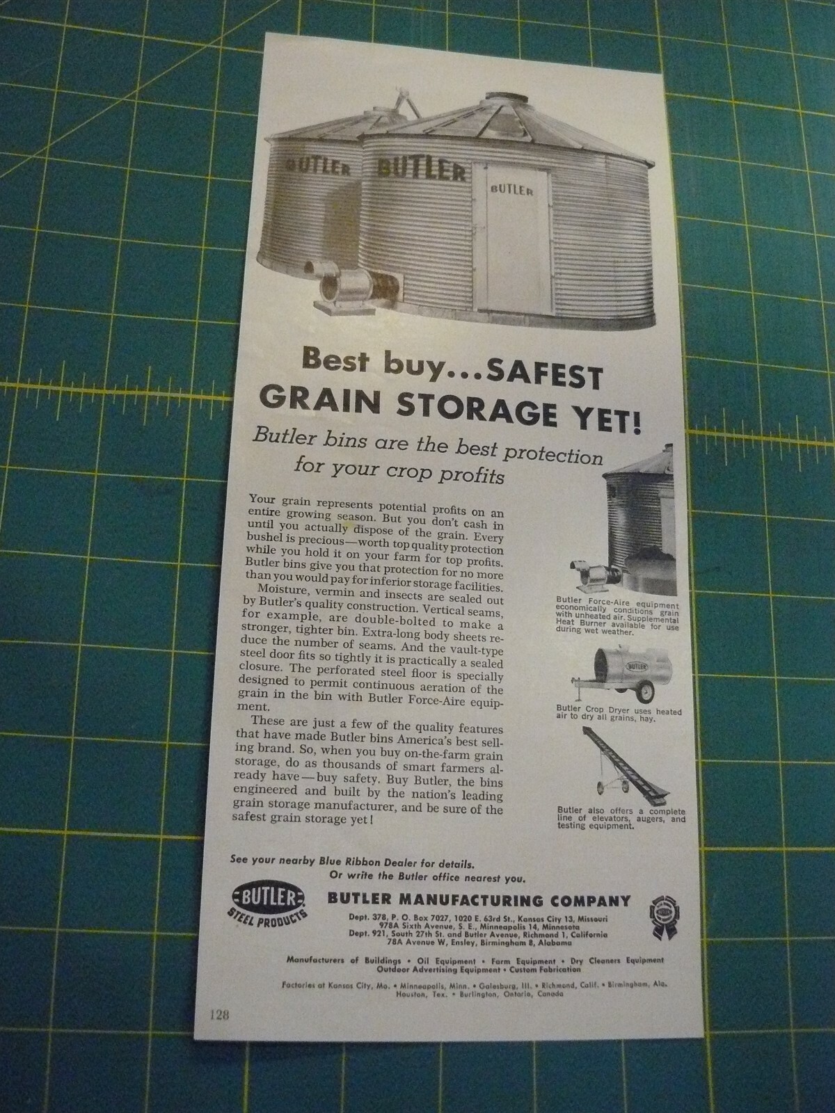 THE FARM QUARTERLY- SUMMER 1957-AD- BUTLER GRAIN STORAGE Best / MO MINN CA AL