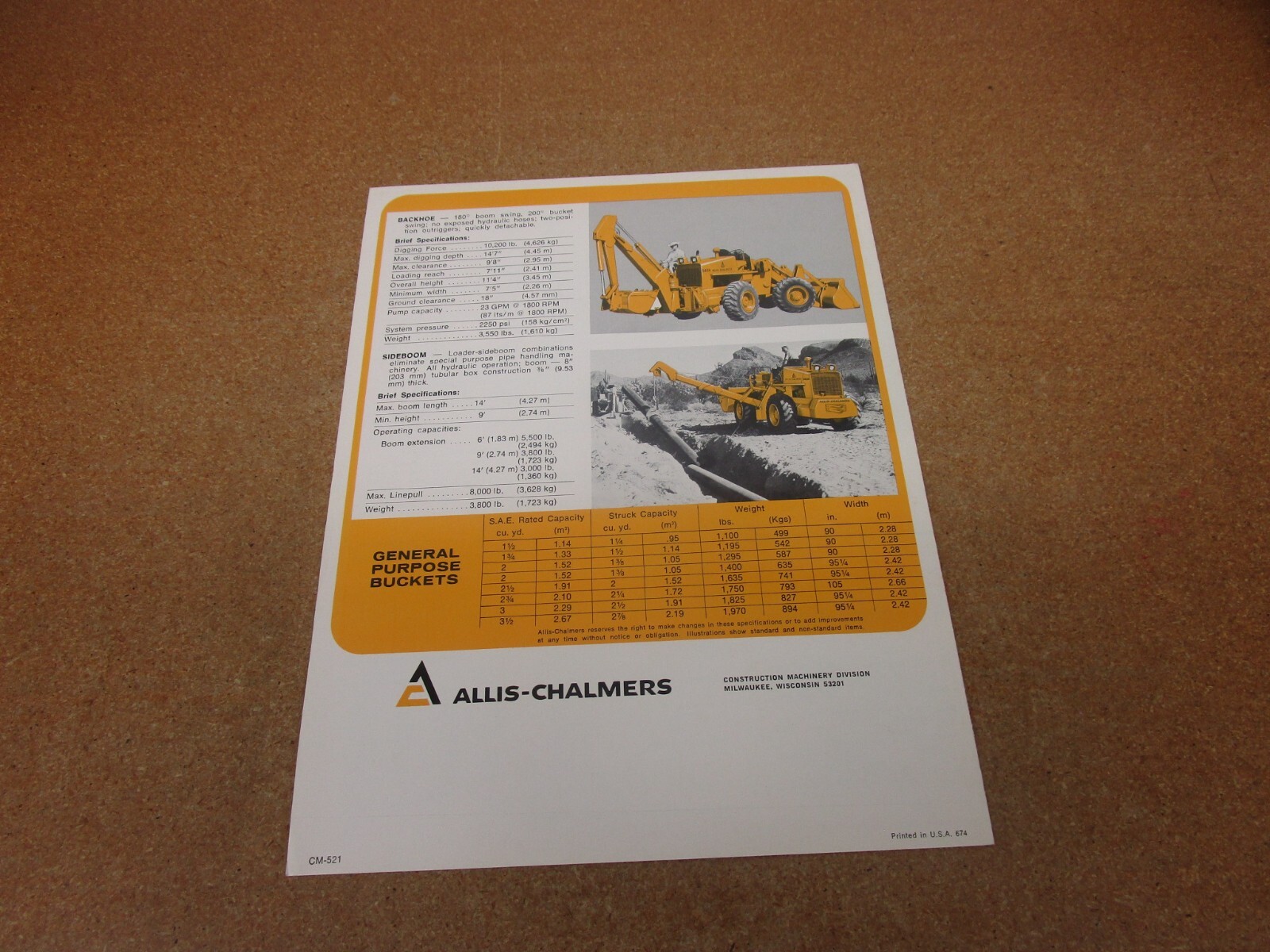1974 Allis Chalmers Wheel Loader 545H sales brochure 4 pg folder construction