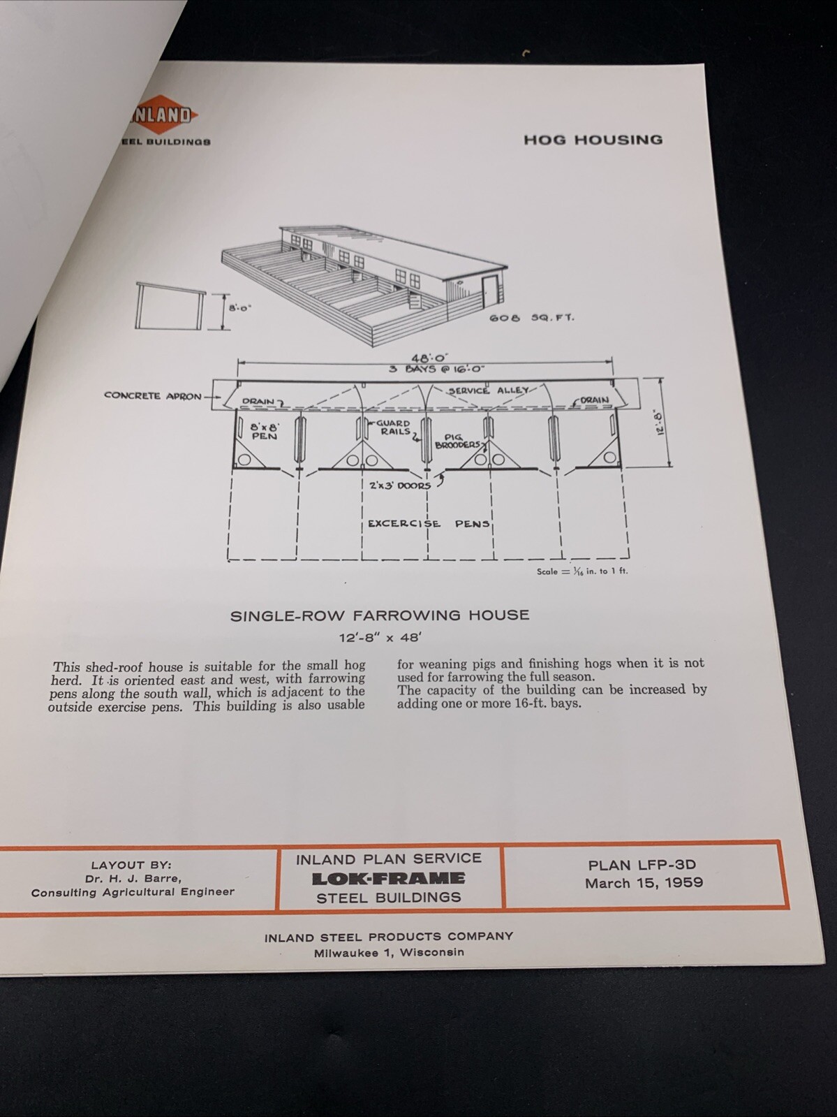 Rare 1959 Inland Steel Agricultural Buildings Plans & Specs-Hogs-Sheep-Poultry