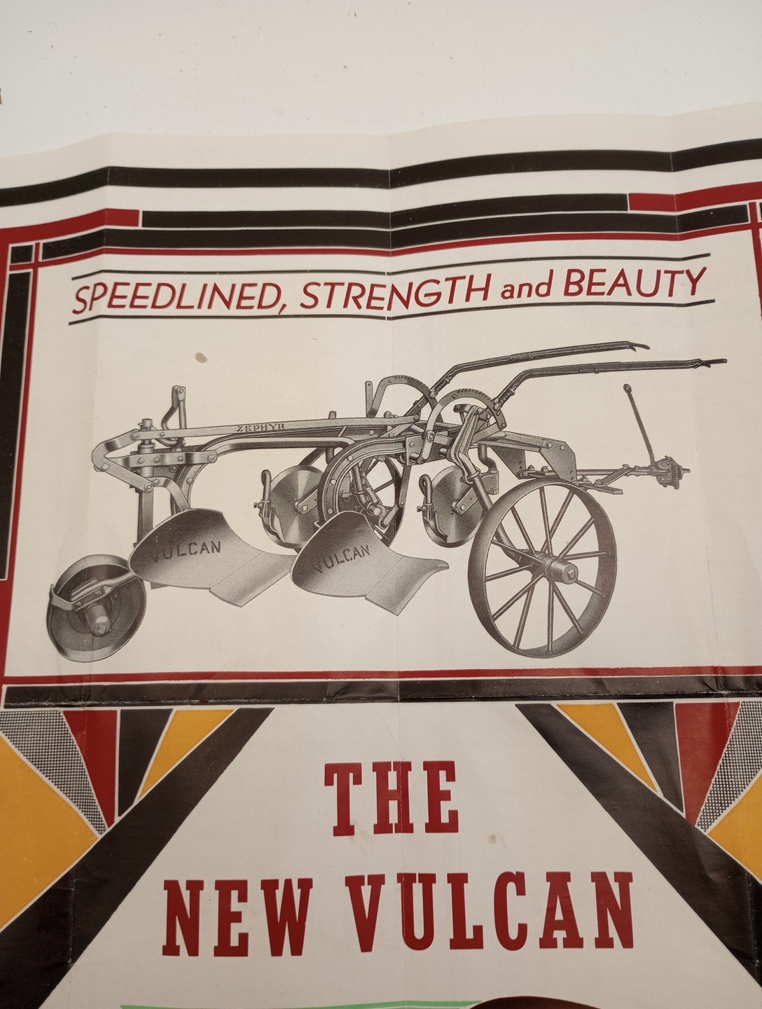 Vtg 1939 Vulcan Zephyr Tractor Plow Fold Out Color Poster Brochure Mansfield Oh