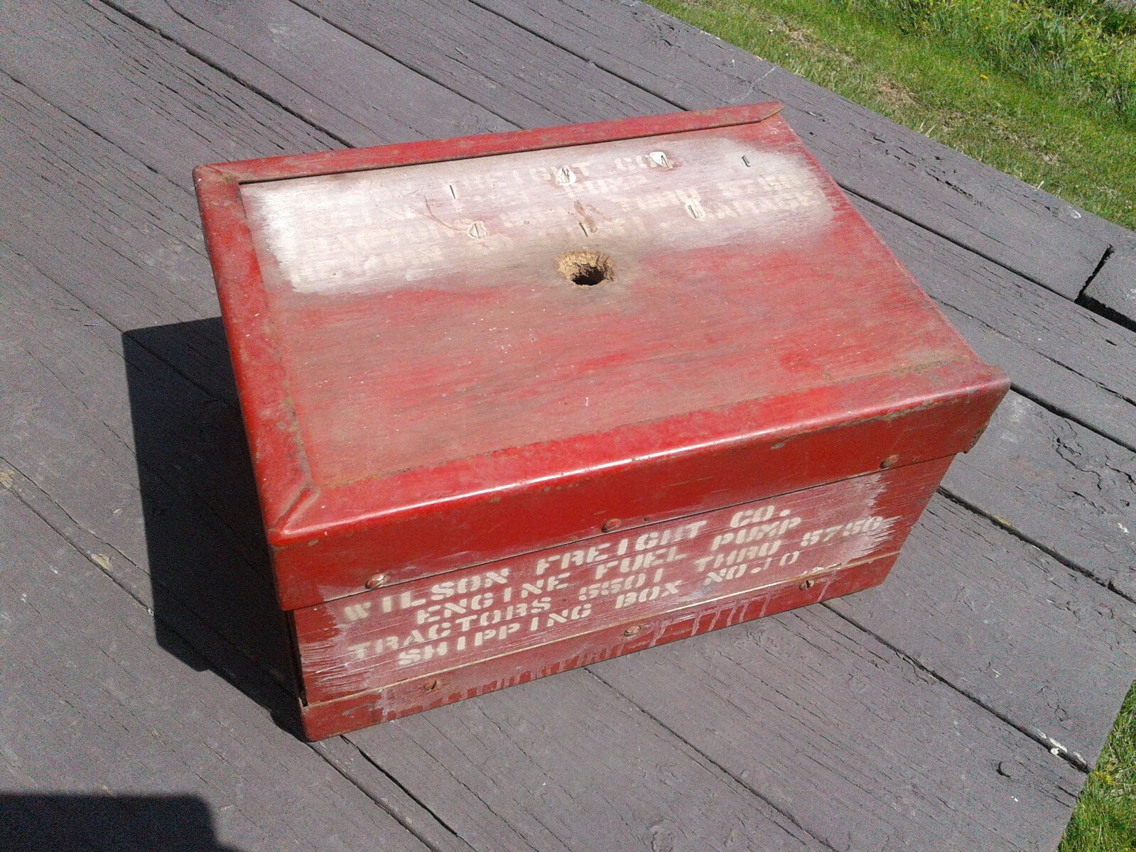 Antique Red Engine Tractor Fuel Pump Wood Shipping Crate Wilson Freight Co.