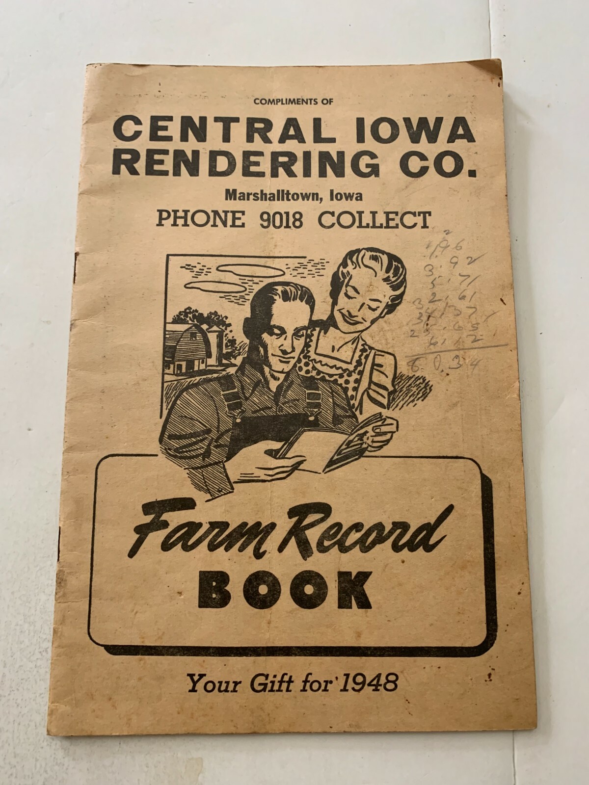 1948 Central Iowa Rendering Co. Marshalltown Iowa Farm Record Book