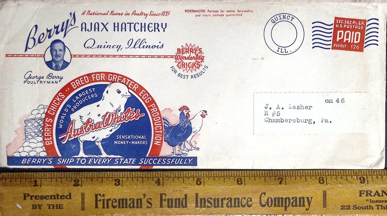Vintage Berrys Ajax Hatchery Quincy Illinois Austra Whites Poultry Advertising