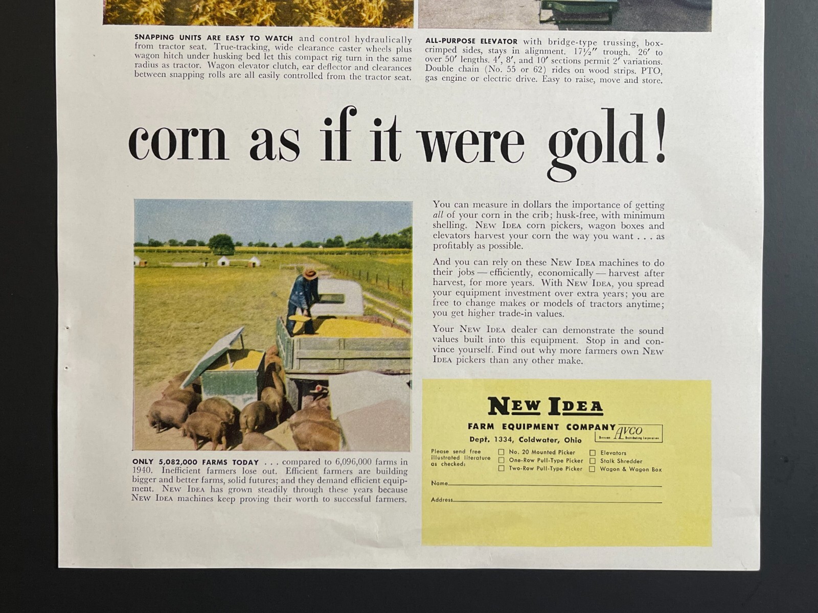 1950s – New Idea Corn Harvesting – Original Print Advertisement (9.5in x 13in)
