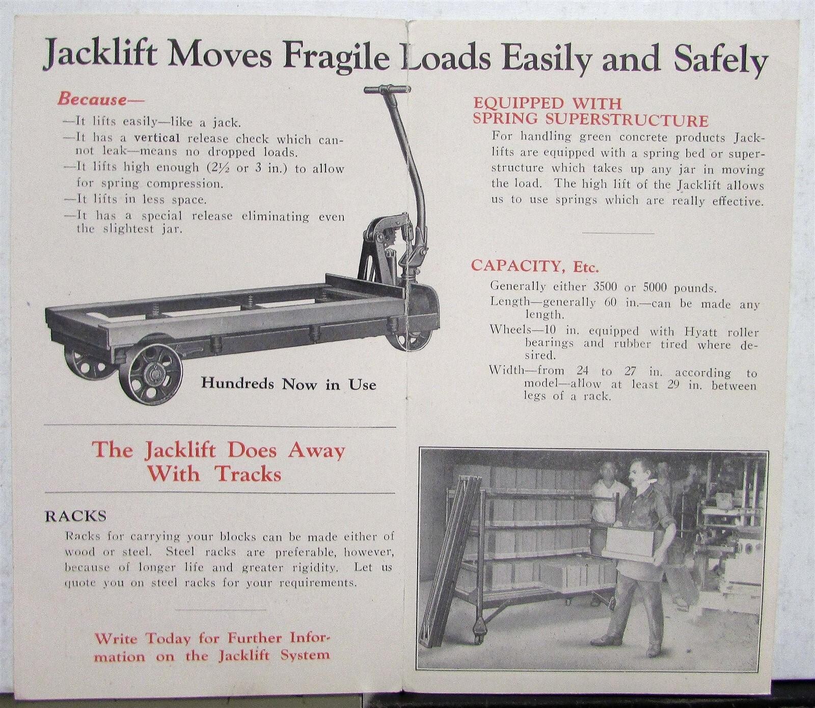 1925 Lewis-Shepard Jacklift System Handling Concrete Products Sales Brochure