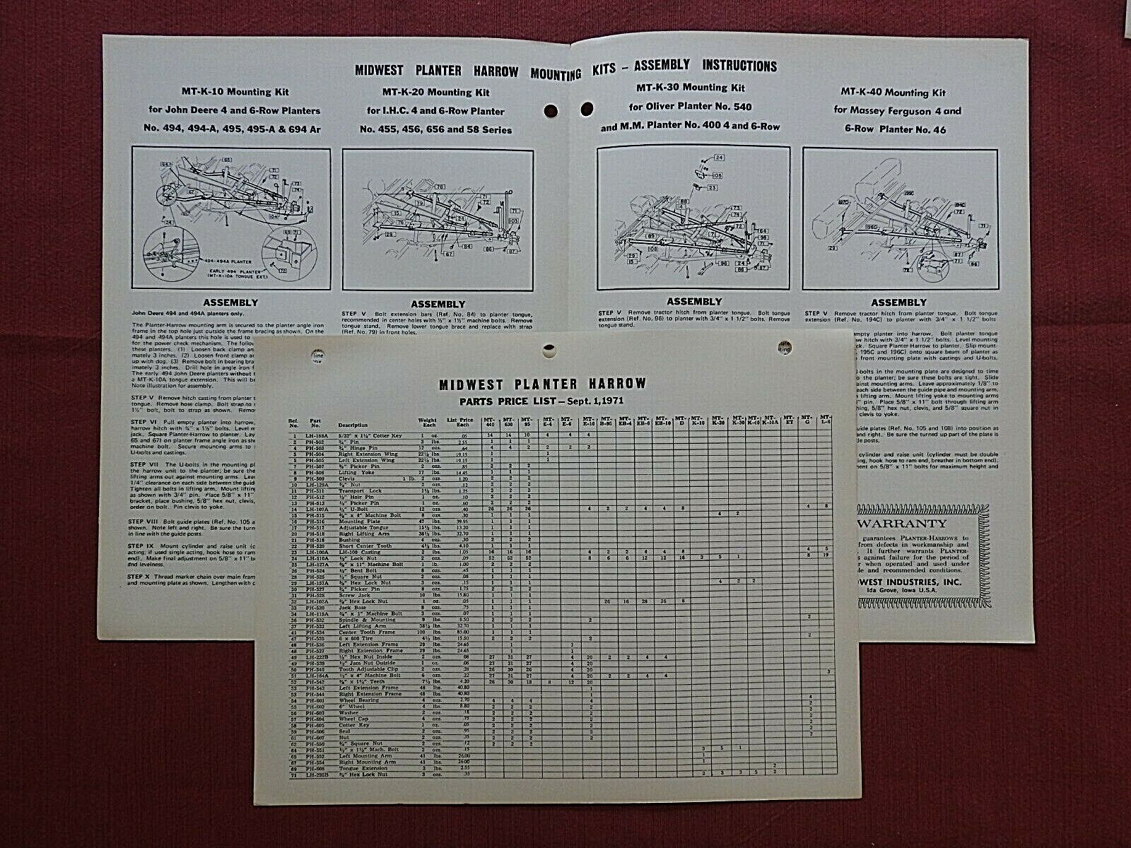 1971 PLANTER HARROW FARM IMPLEMENT BROCHURE MIDWEST IND. INC. IDA GROVE IA IOWA