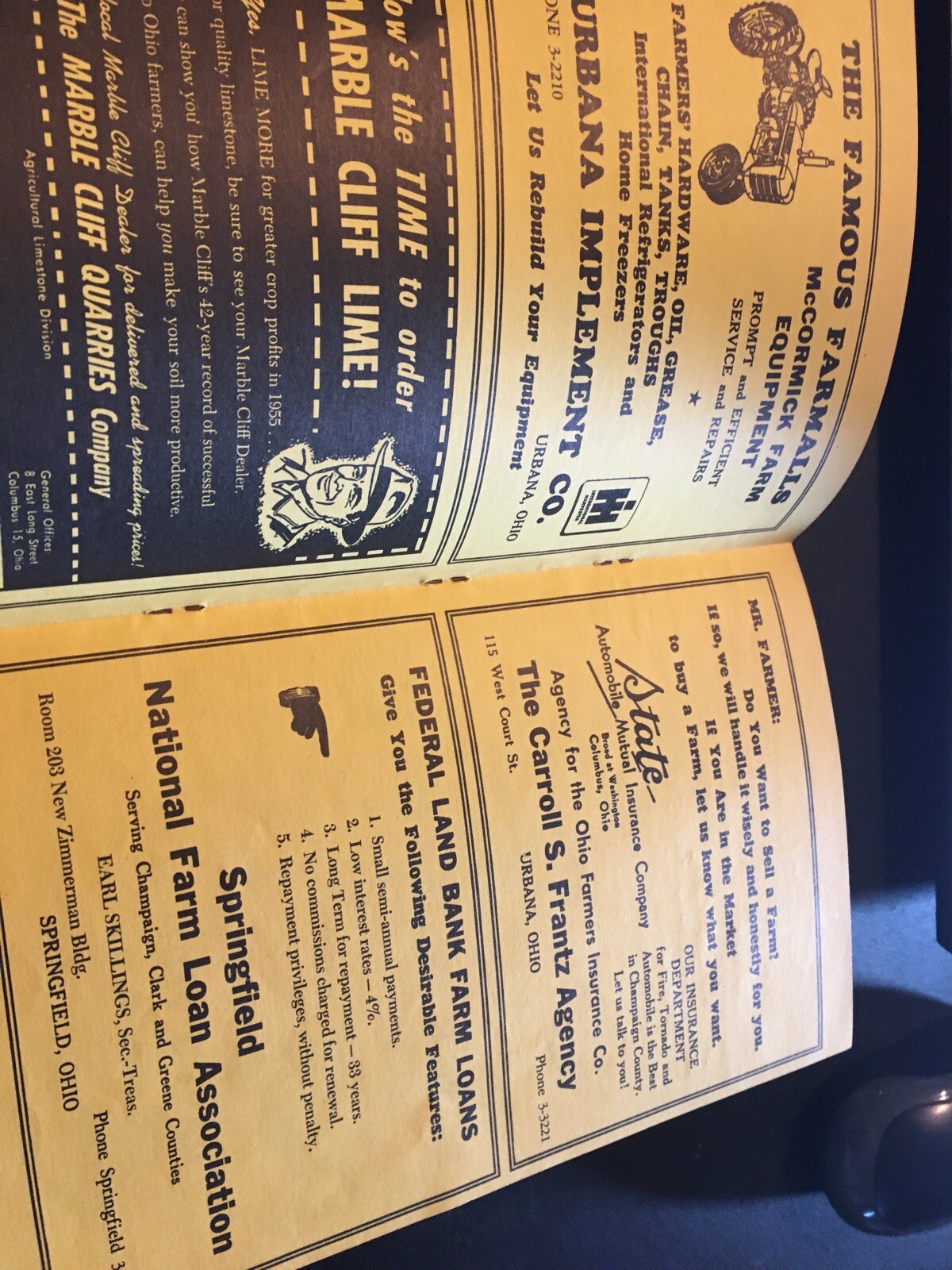 1954 URBANA OHIO FARM ACCOUNT BOOK-LOTS OF ADVERTISING