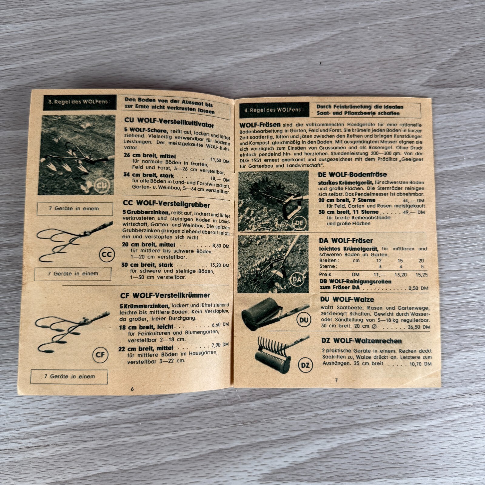 Vtg 1955 Lawn Brochure Wolf Garten Equipment Mower Tools Guide & Old Reciept