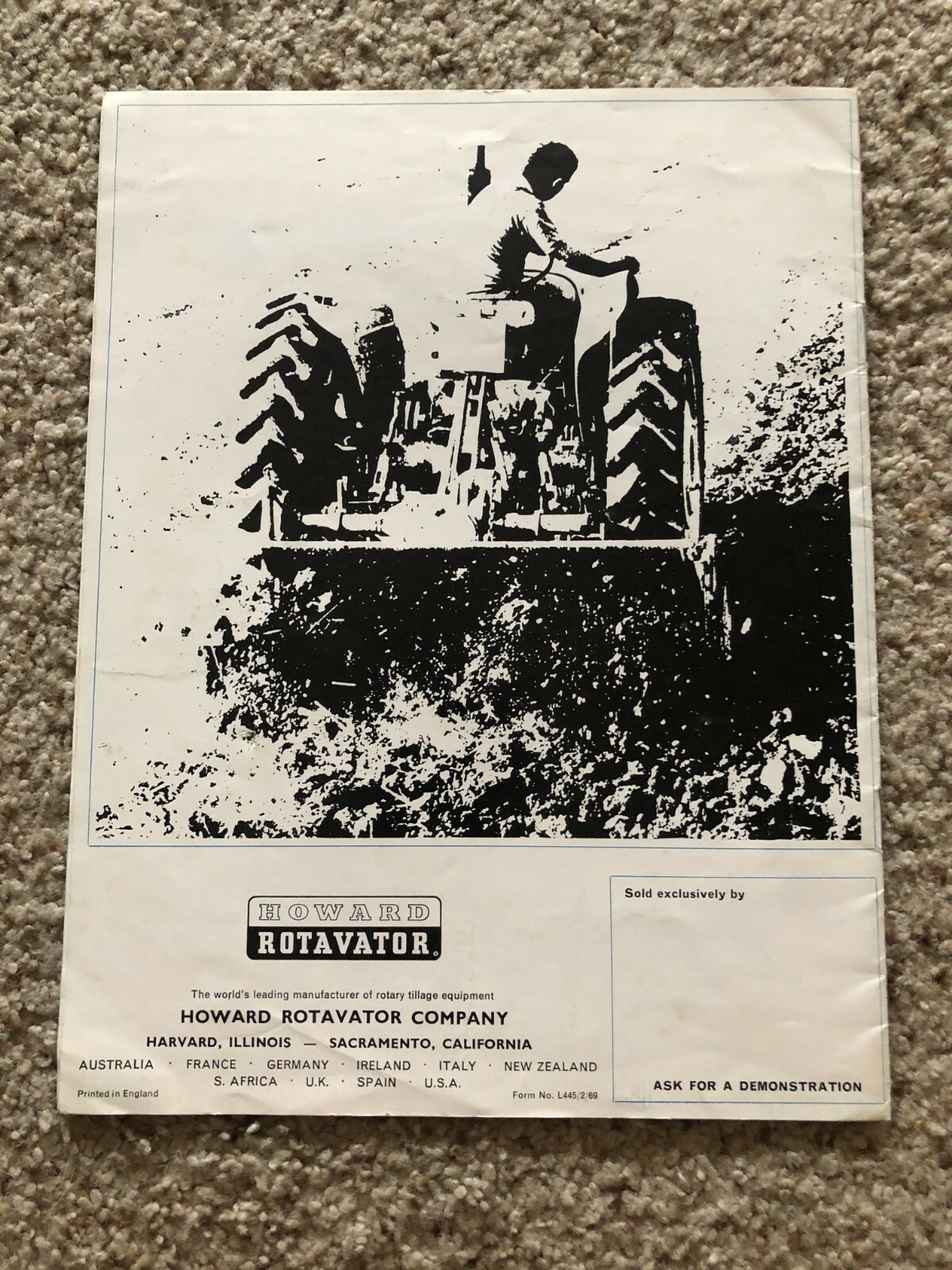 1969 Howard Rotavator range, for farm usage, sales literature.