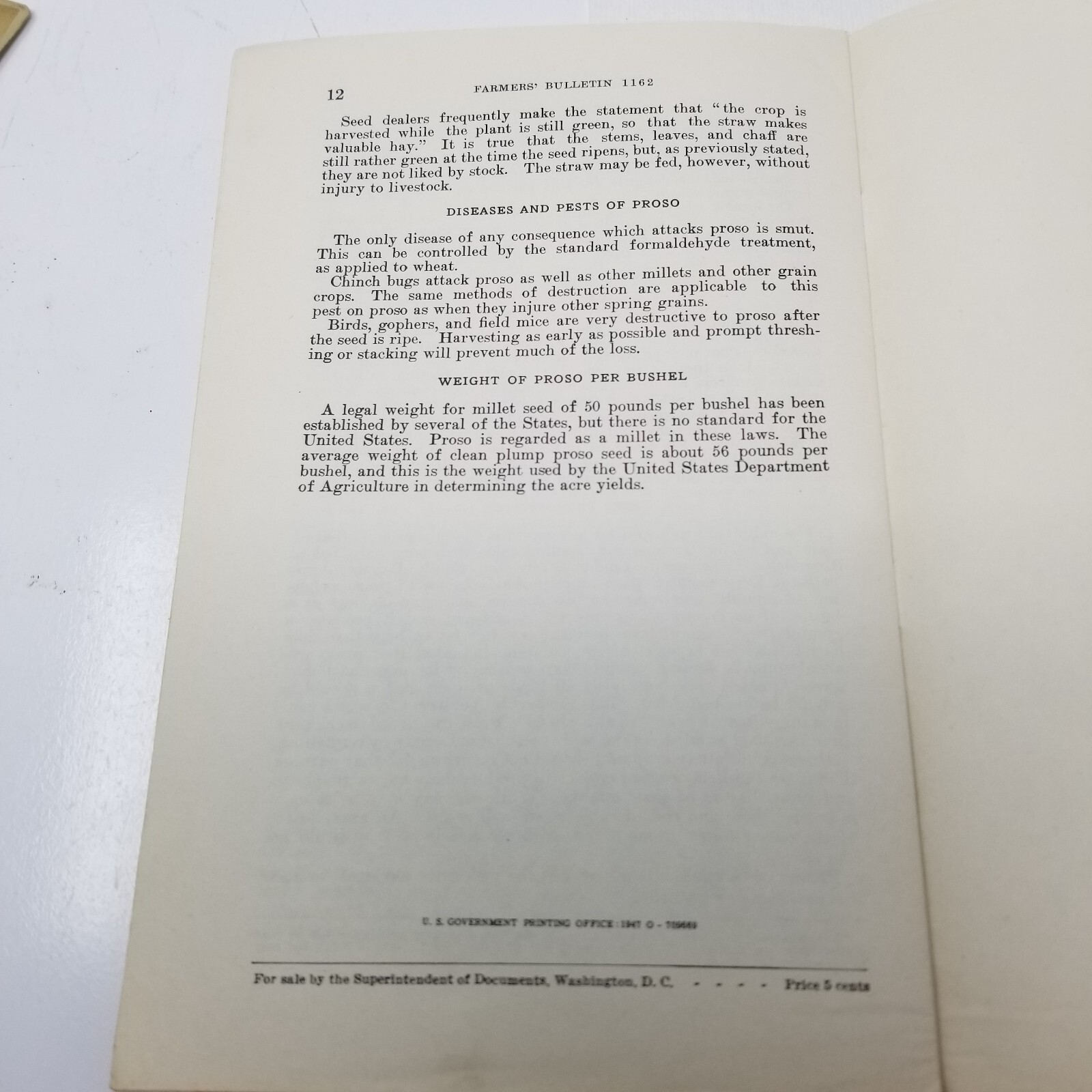 Proso Hog Millet 1937 Farmers&rsquo; Bulletin Booklet 1162 USDA Photos Charts