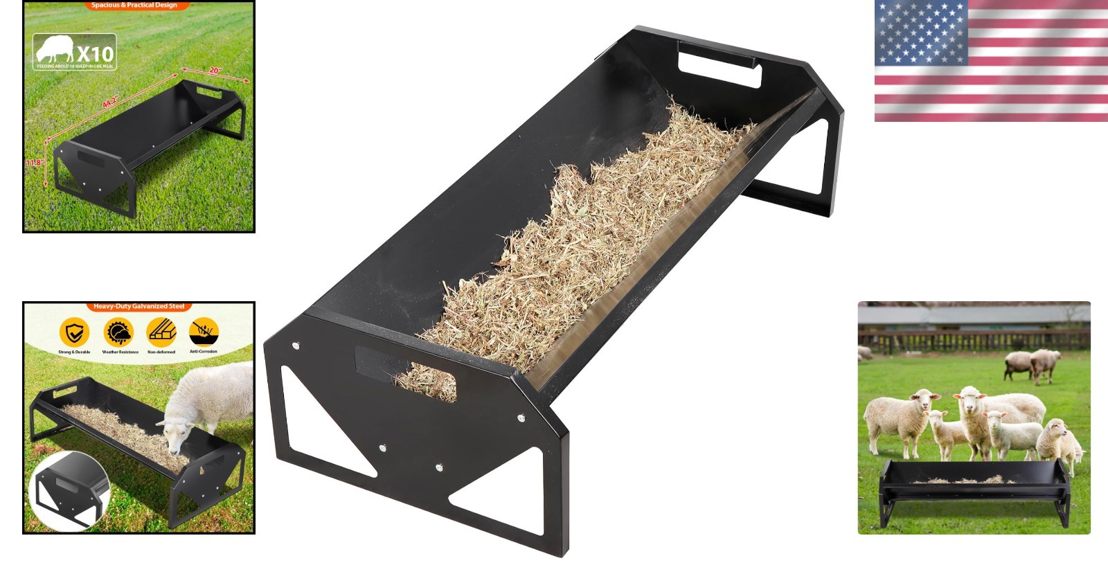 Livestock Feeder 44 Inch Long Lightweight Easy to Handle Metal Trough