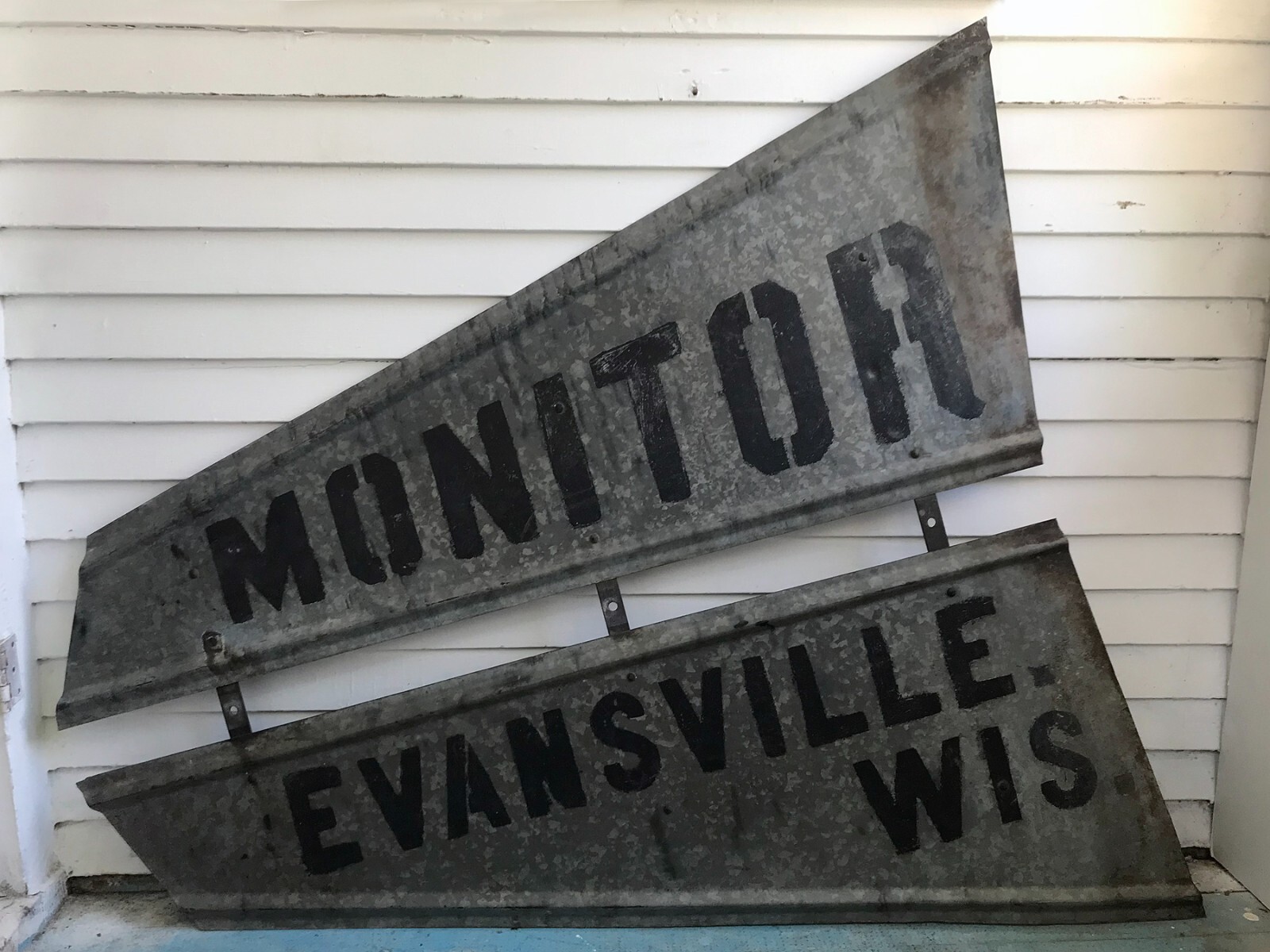 c1920 Antique Monitor + NW Wind Engine Co Windmill Tail Evansville Wis