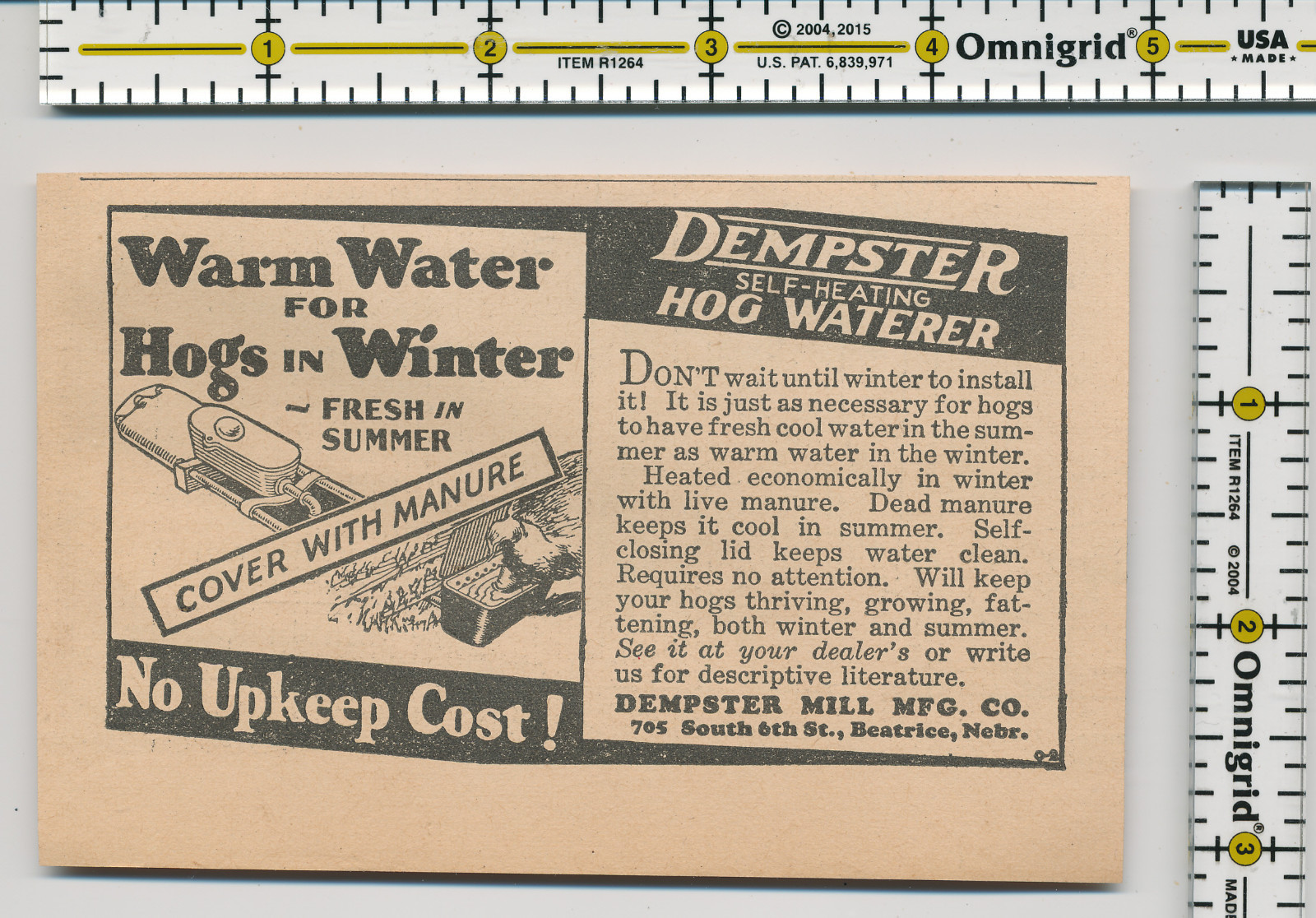 Dempster Mill Mfg Co Hog Waterer farm 1931 magazine print ad